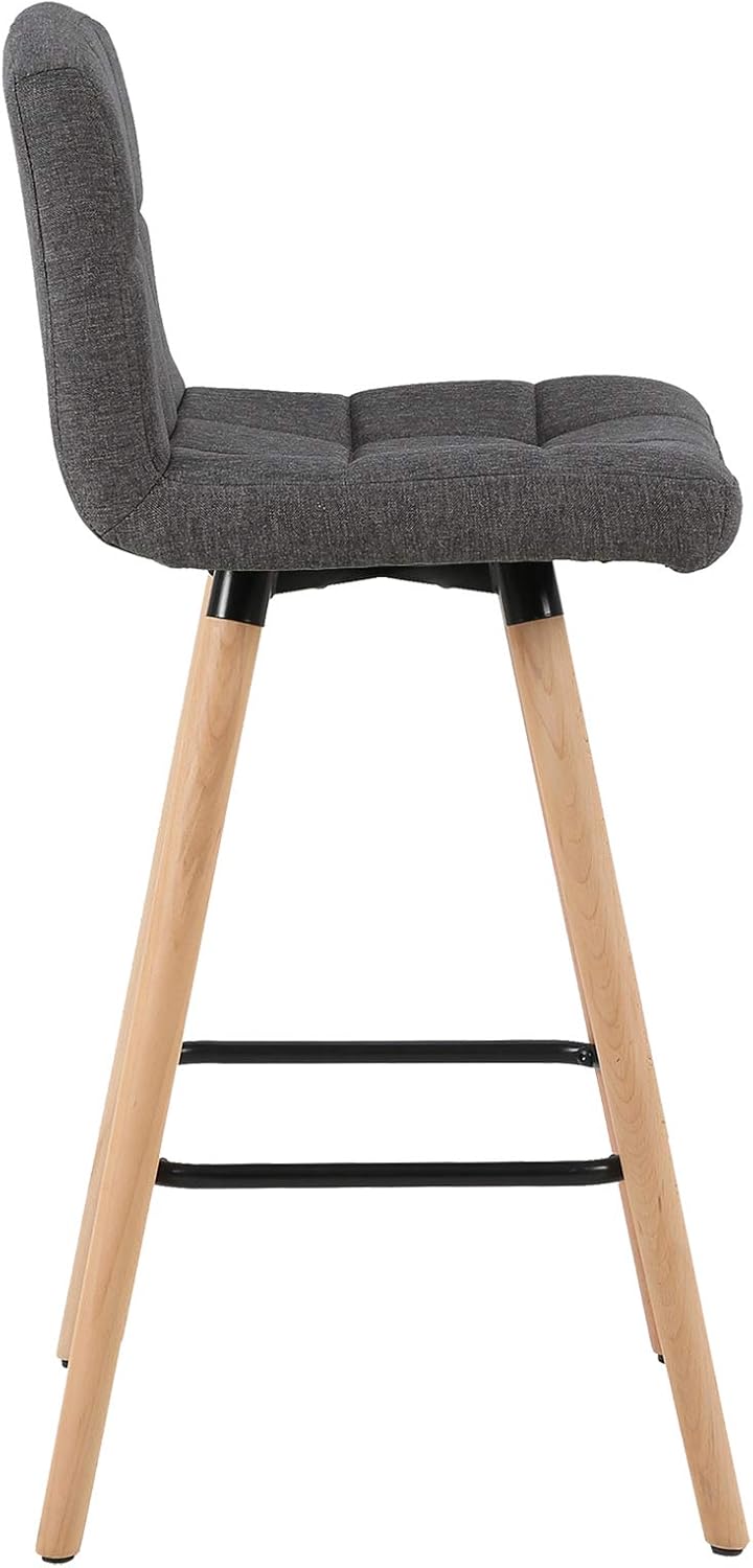 Lot de 2 Tabourets de Bar WOLTU - avec Repose-Pieds - Chaise de bar Design en Bois Massif et Lin - Gris Foncé - 5