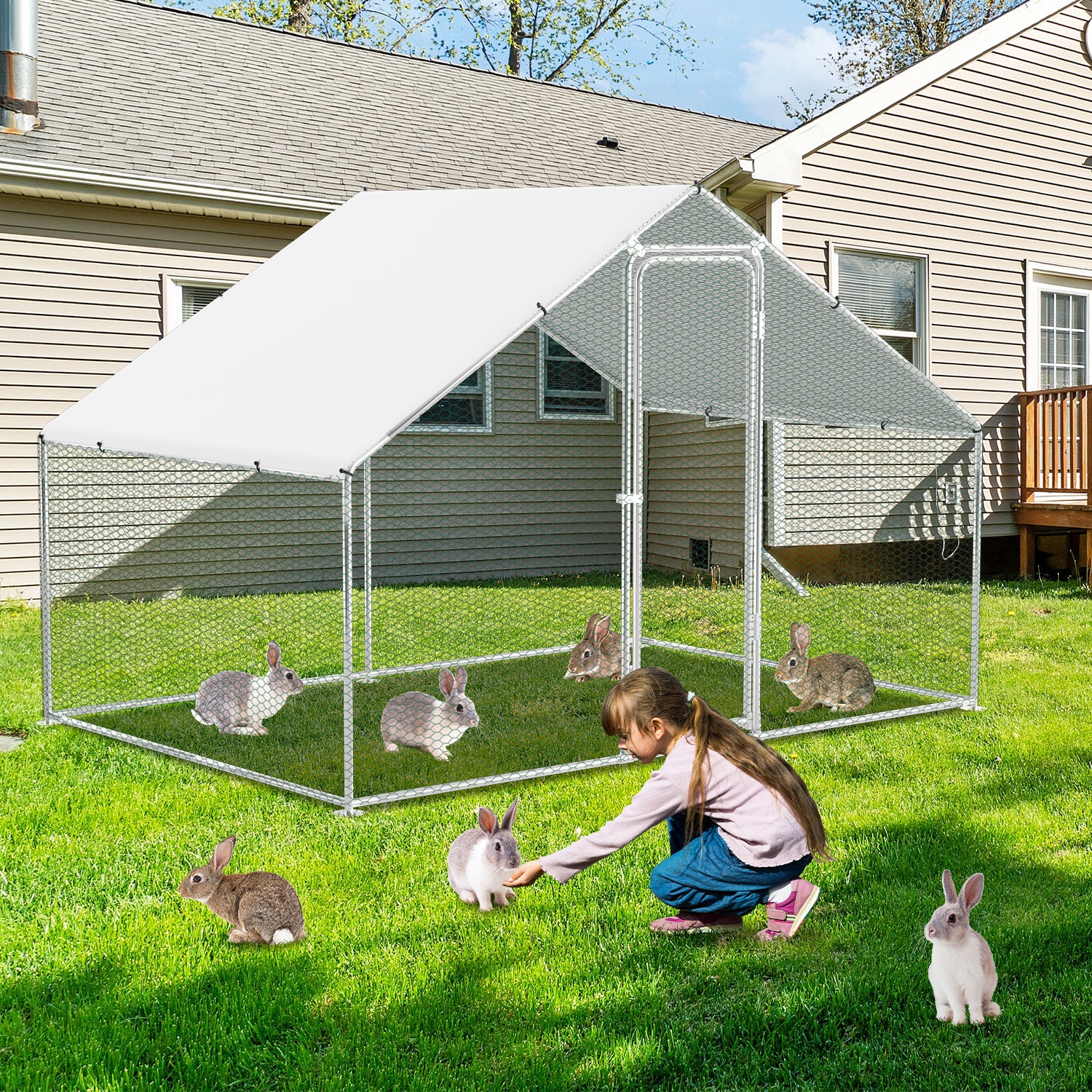 Galinheiro 3×2×2 m – Estrutura em aço galvanizado, viveiro externo, recinto para pequenos animais com porta - 6