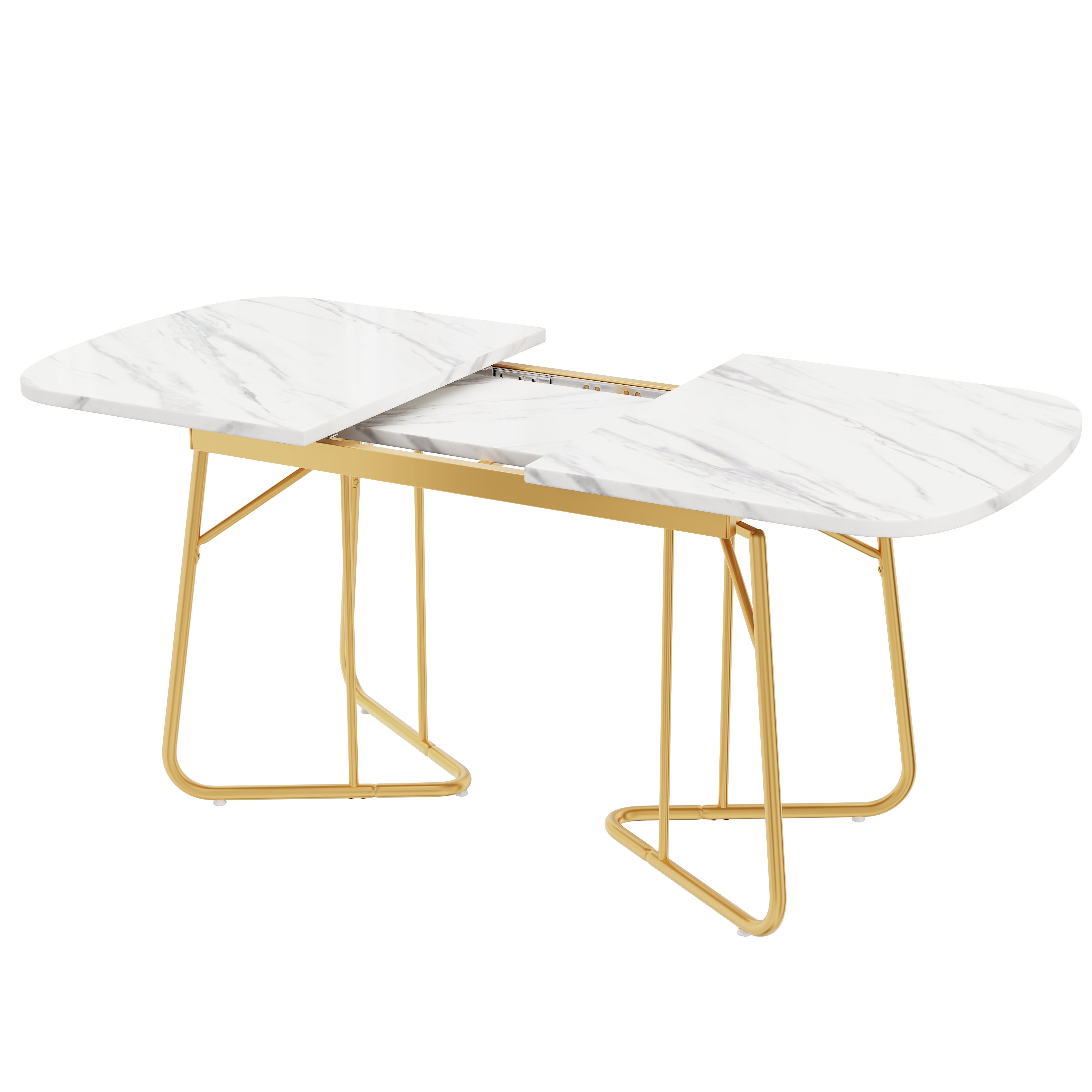 Rozkładany stół jadalny dla 4-6 osób - dł. 140/180 x szer. 80 x wys. 75 cm - płyta MDF, drewno i metal - wzór marmuru - biały - 8