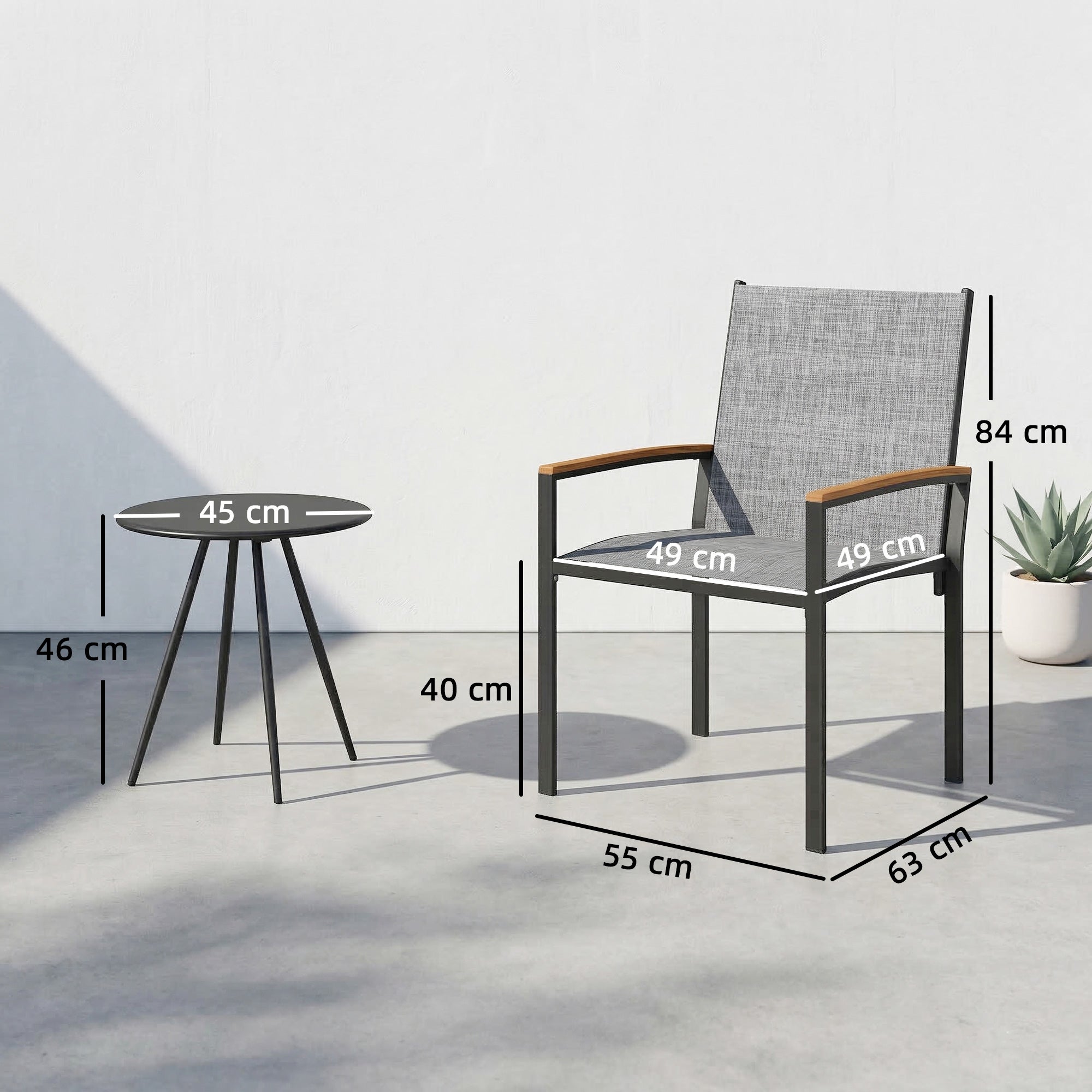 Ensemble bistrot 3 pièces chaises table filet, gris mélangé - 5