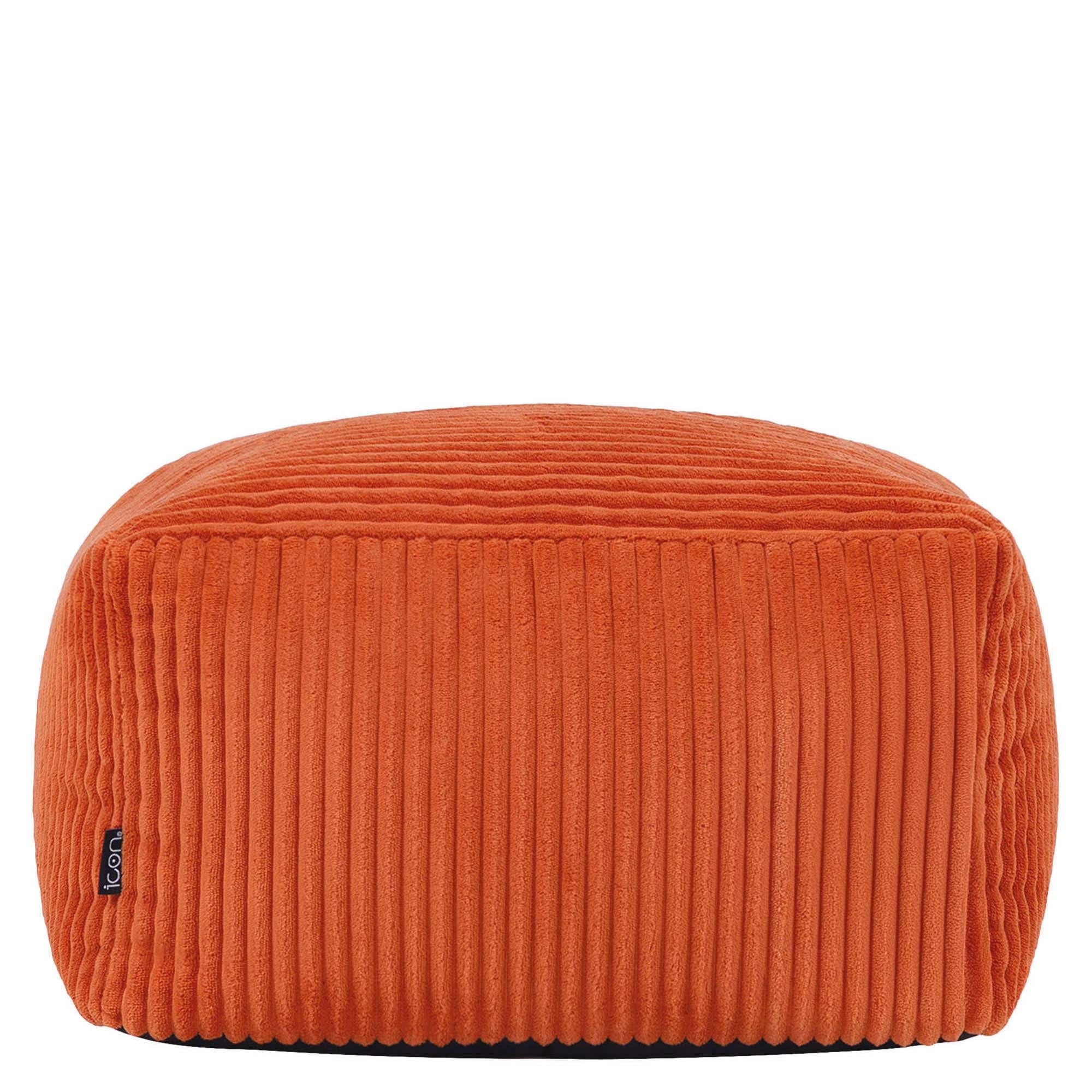 Pouf repose-pieds Icon carré velours côtelé orange terracotta, salon, chambre, 40x40cm, Made in Allemagne, Oeko-Tex® - 3