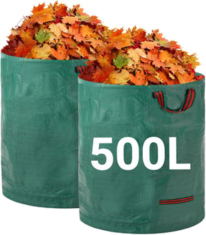 2 Sacchi Per Rifiuti Da Giardino Resistenti 500 Litri - Con Manici E Cerchio Apriborsa - Riutilizzabili In PP Verde