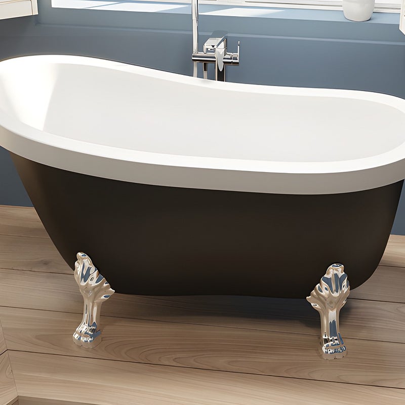 Wanna wolnostojąca retro ze srebrnymi nogami w kształcie lwich łap – 200 l – 145 x 74 x 77 cm – Czarna matowa – NISOS