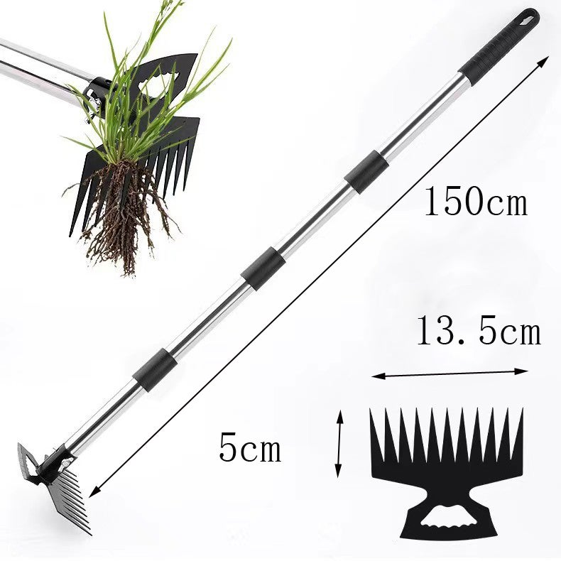 Désherbeur à long manche, outil de jardinage télescopique, râteau manuel à 11 dents, idéal pour les terrasses, pelouses et jardins - BLACKCUP - 2