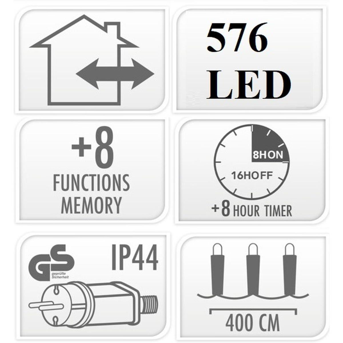 Lampki choinkowe Łańcuch Świetlny 576 Led Timer Ciepły Biały - 4