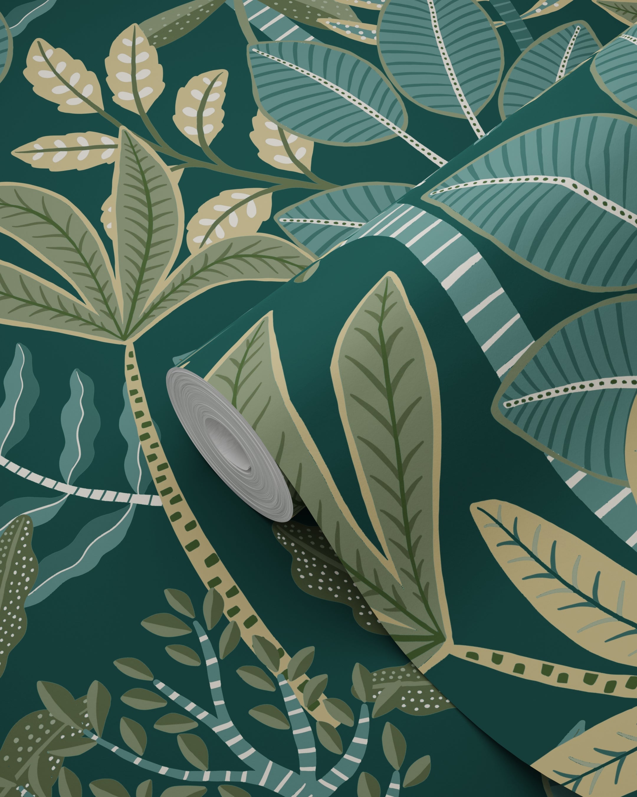 Papier peint feuilles bleu foncé et vert - 50 x 900 cm - ESTAhome - 7