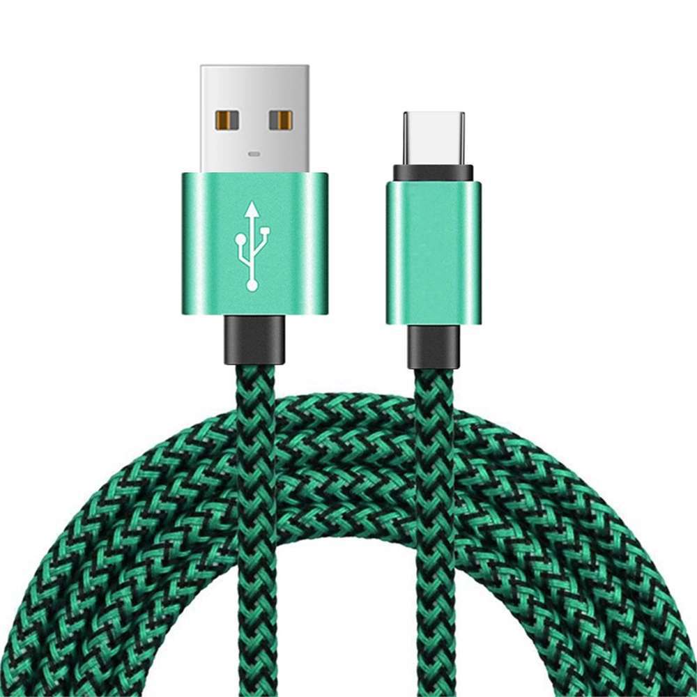 Zielony kabel USB do ładowania telefonu [2 m], pleciony nylonowy kabel USB do szybkiego ładowania telefonu typu - przewód ładujący o długości 2 metrów