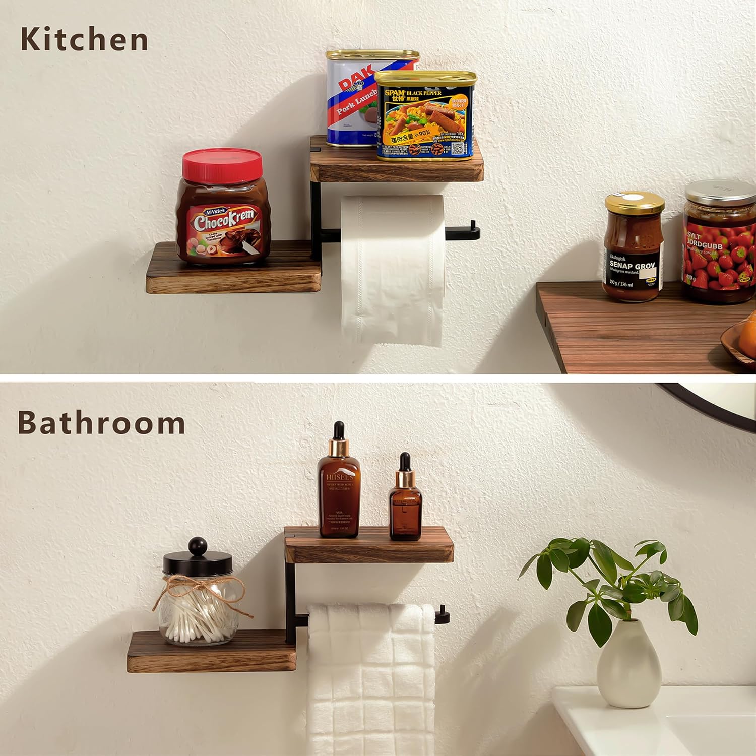 Porte Papier Toilette Mural avec Tablette, Support Papier Toilette Mural avec étagères Porte mouchoirs de Salle de Bain Porte Rouleau de - 6