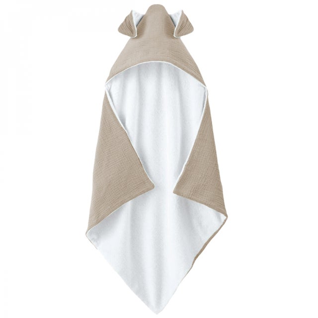 Cape, sortie de bain pour bébé intérieur 100 % coton - 75 x 75 cm - Lapin - Beige - Monsieur Bébé