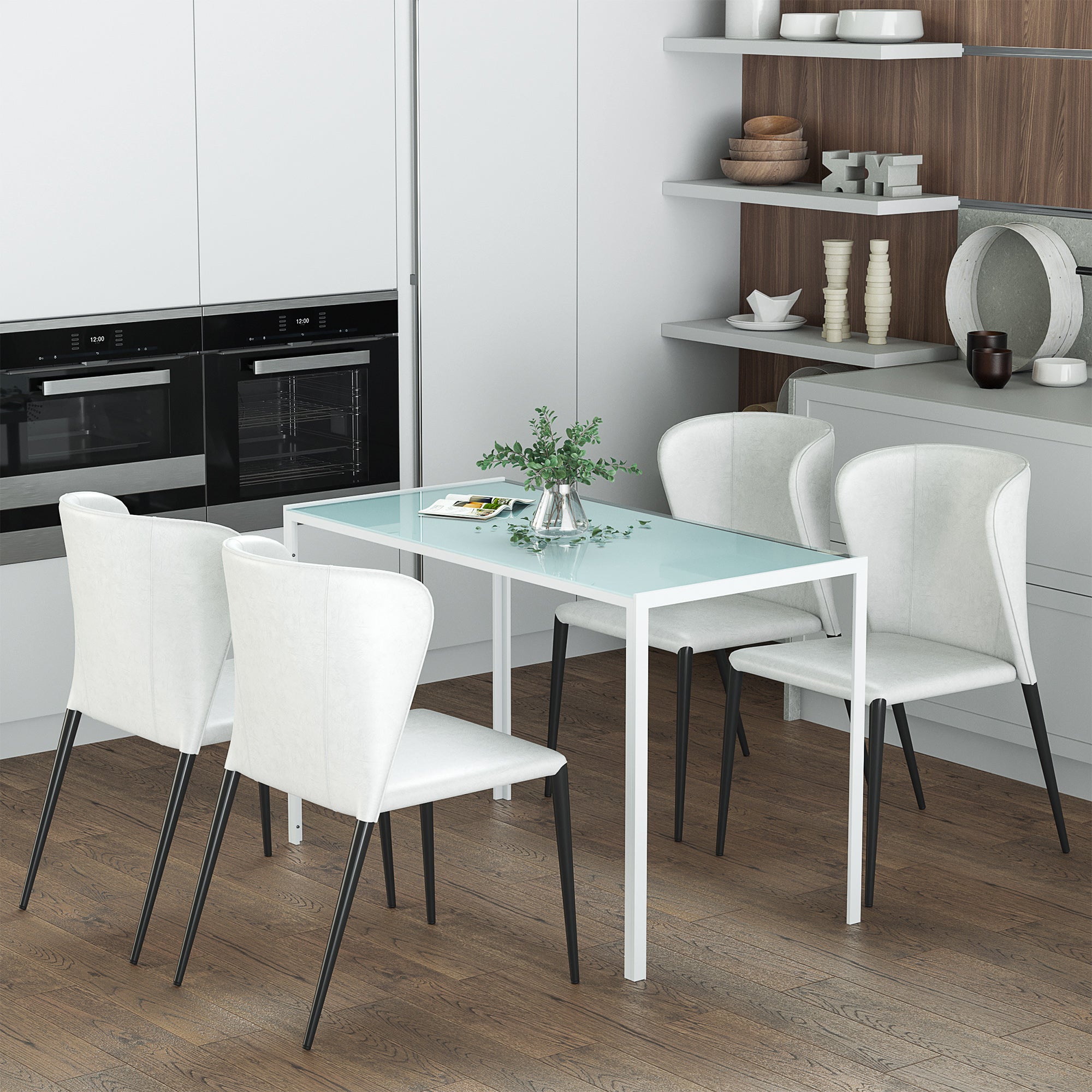 Homcom Mesa De Comedor Metal, Vidrio Templado 120X60x75 Cm Blanco , Leroy Merlin