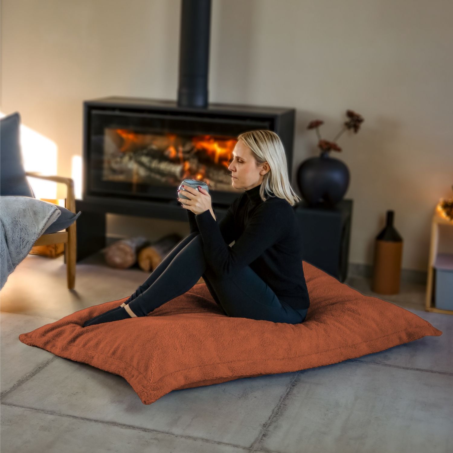 Pouf, fauteuil d'intérieur déhoussable - 90 x 140 cm - Sherpa - Terracotta - Vivezen - 4