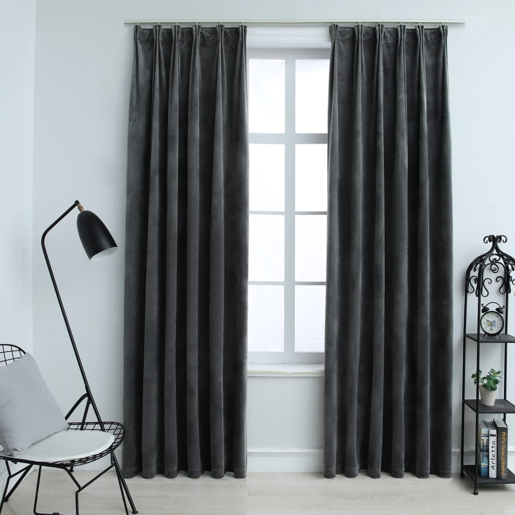 Maison exclusive - cortinas opacas y ganchos 2 uds terciopelo antracita 140x245 cm