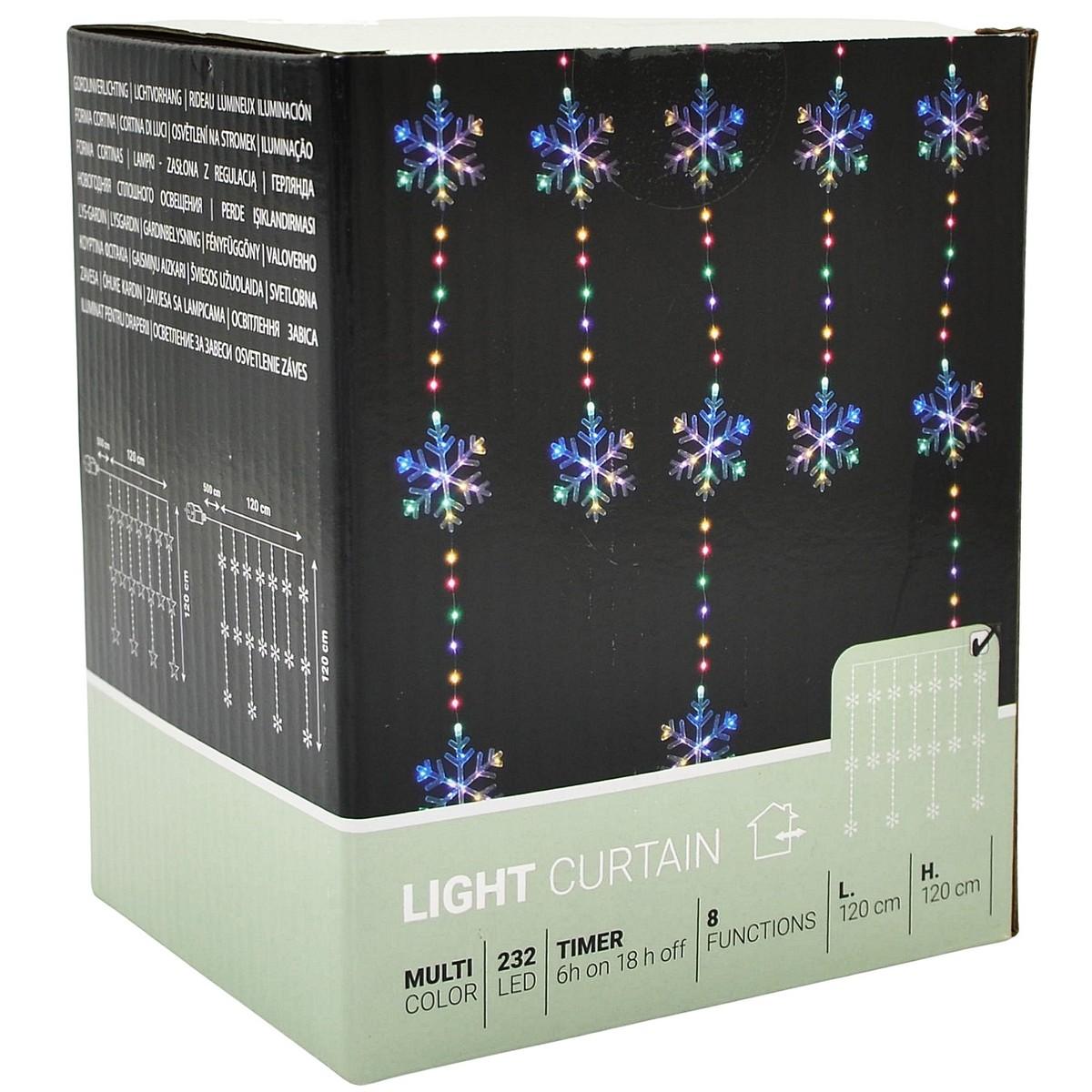 Lampki choinkowe kurtyna świetlna 120x120 cm 232 Led multikolor Płatki Śniegu