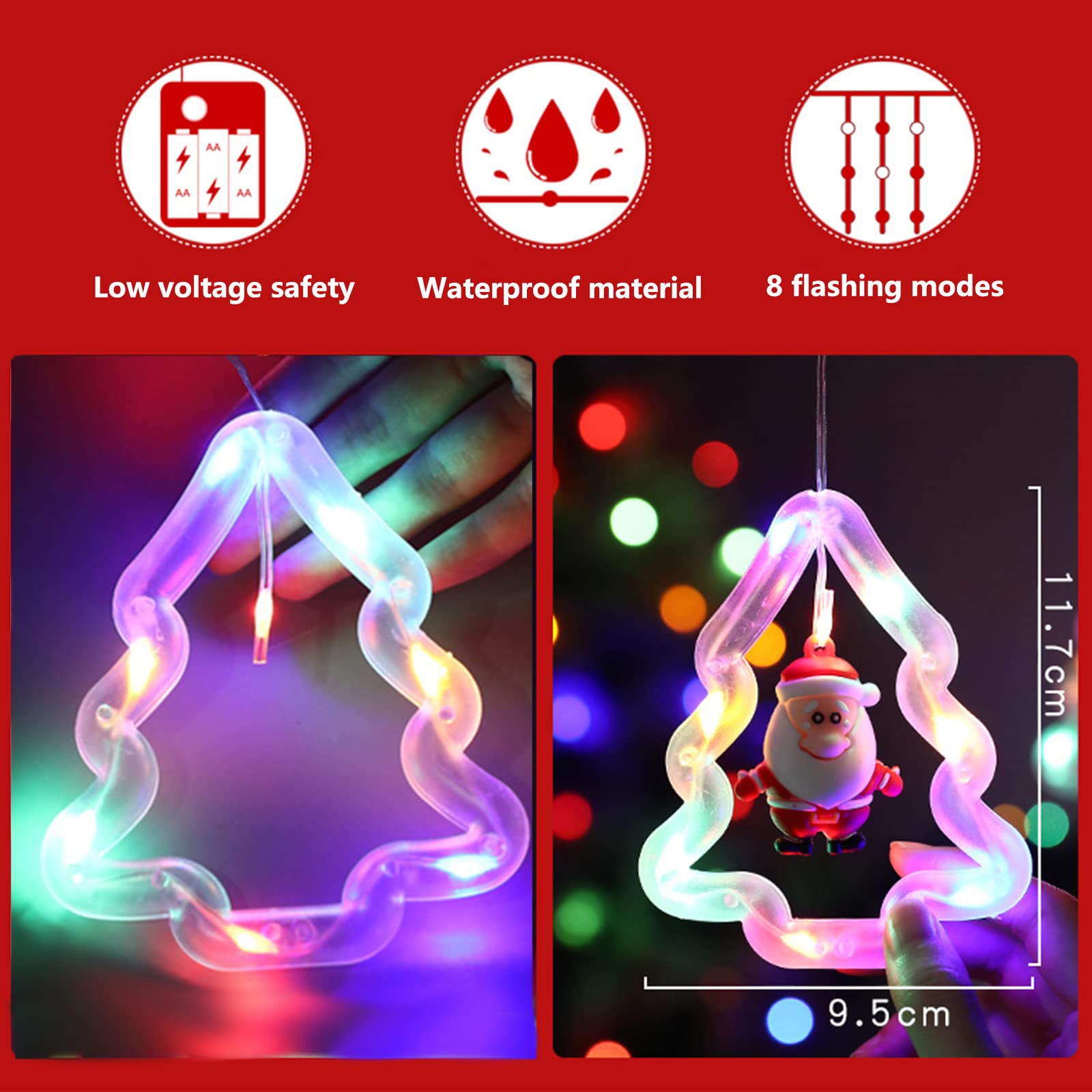 Luces navideñas para ventana de 3 m, luz decorativa navideña, cortina de luz con anillo en forma de árbol con colgantes y control remoto - 5