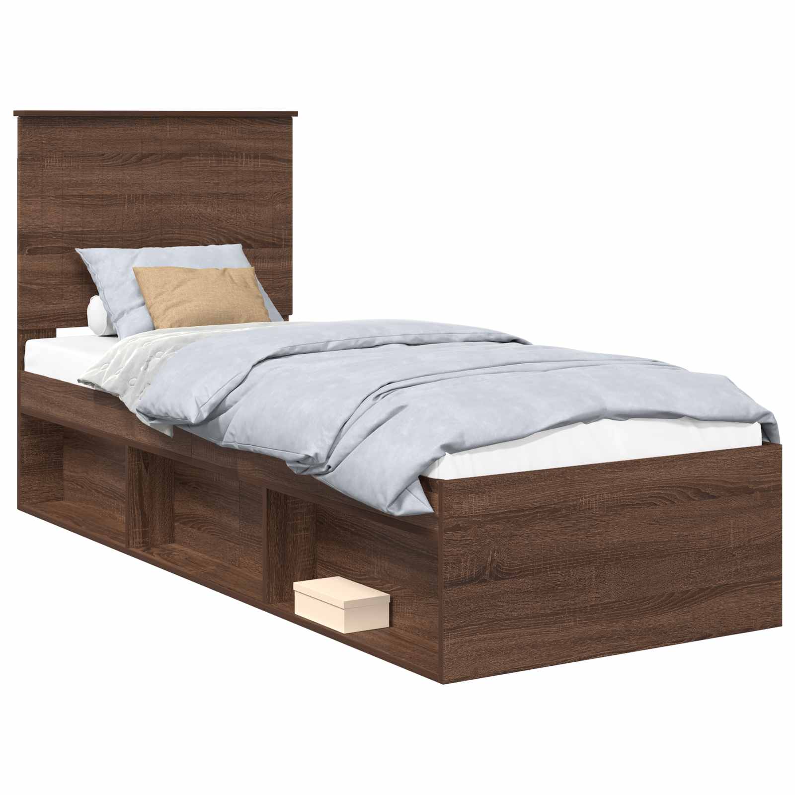 Cadre de lit chêne brun en bois de pin massif, pour la chambre, 75 × 190 cm - 2