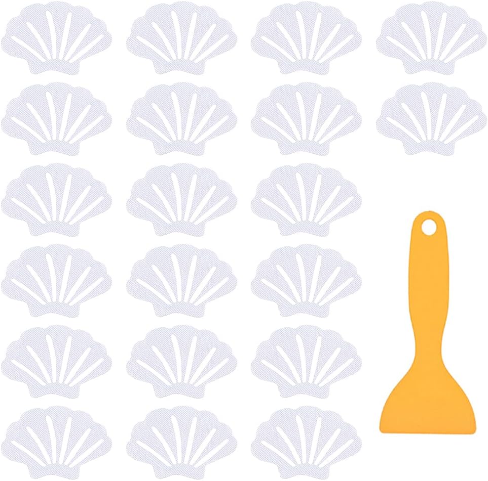 20 naklejek antypoślizgowych do wanny i prysznica, samoprzylepne paski do wanny oraz antypoślizgowa mata łazienkowa ze skrobakiem.