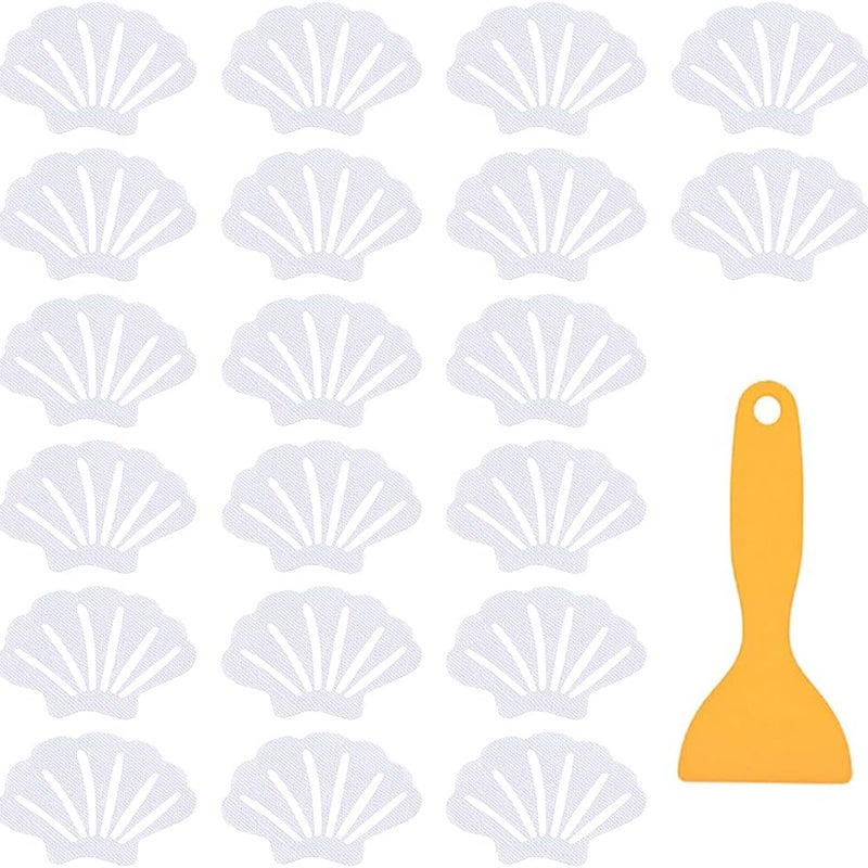 20 naklejek antypoślizgowych do wanny i prysznica, samoprzylepne paski do wanny oraz antypoślizgowa mata łazienkowa ze skrobakiem.