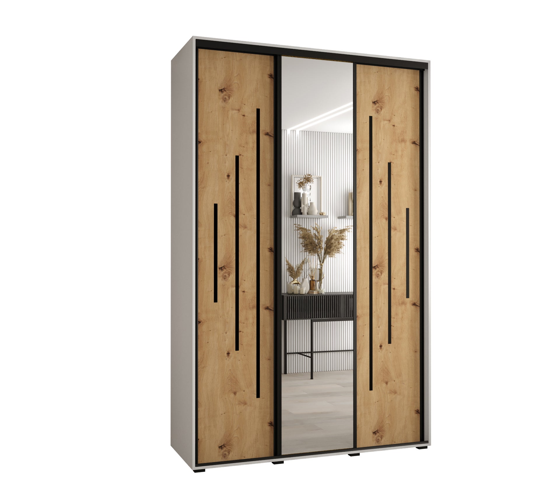 Szafa przesuwna z lustrem wysoka Davos 13 160 x 60 x 235,2 cm biały + artisan + u. czarny - Abiks Meble