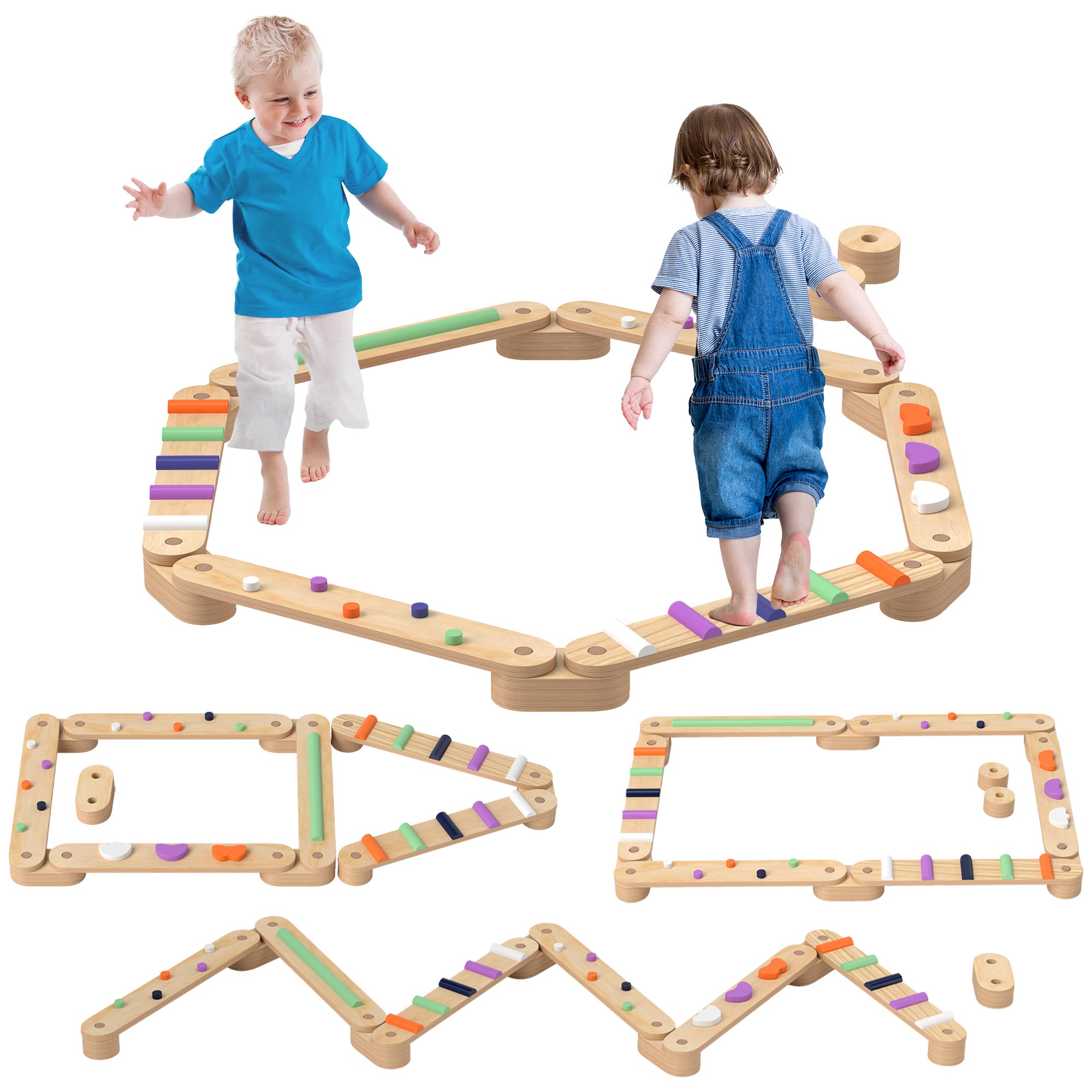 Poutre D'équilibre En Bois Montessori - Jouet éducatif Avec Pierres Obstacles Colorées, Pour Intérieur Et Extérieur - 8