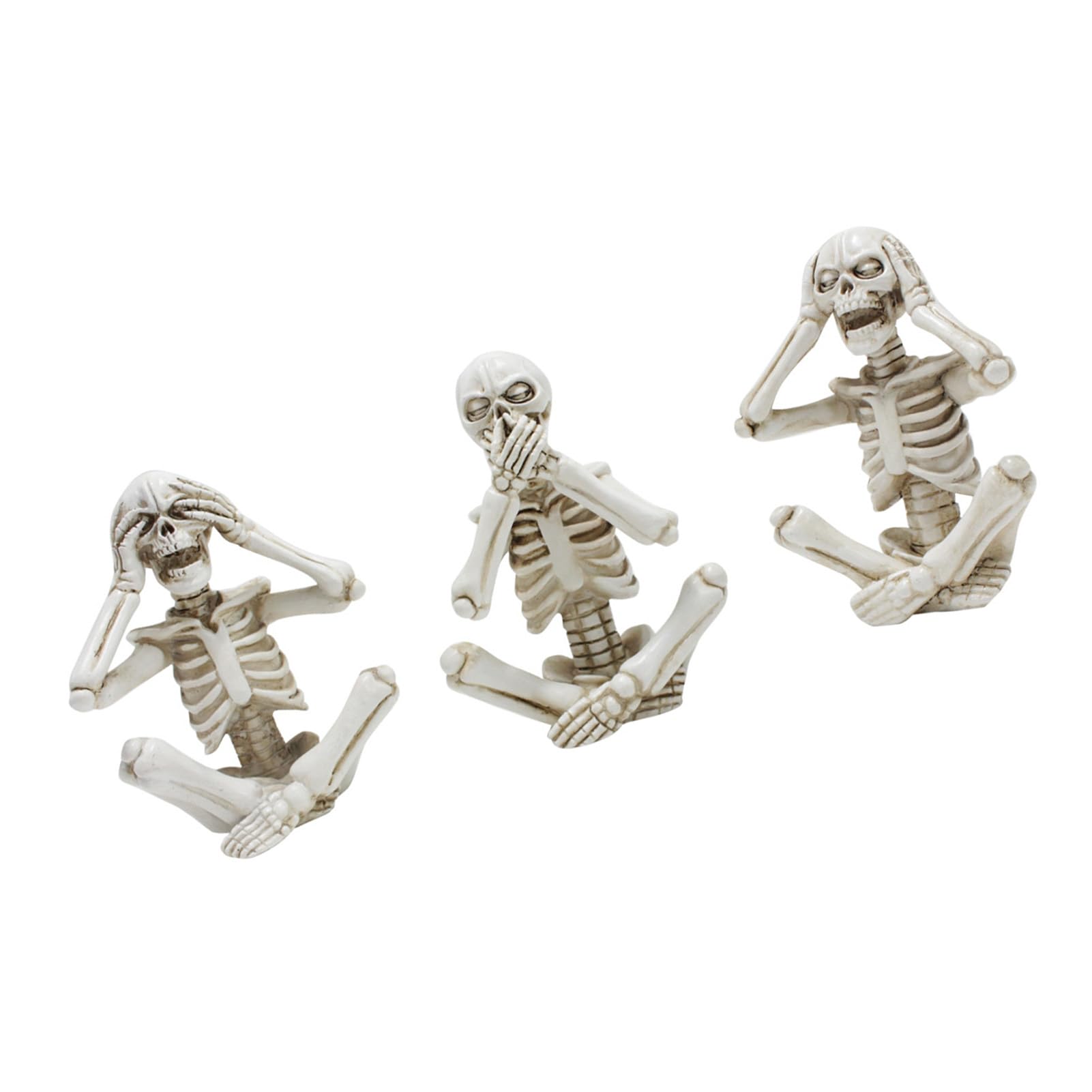 Set Di 3 Statuette Scheletro Sedute Per Halloween - Non Vedo, Non Sento, Non Parlo - Decorazione Gotica Vintage In Resina - 4