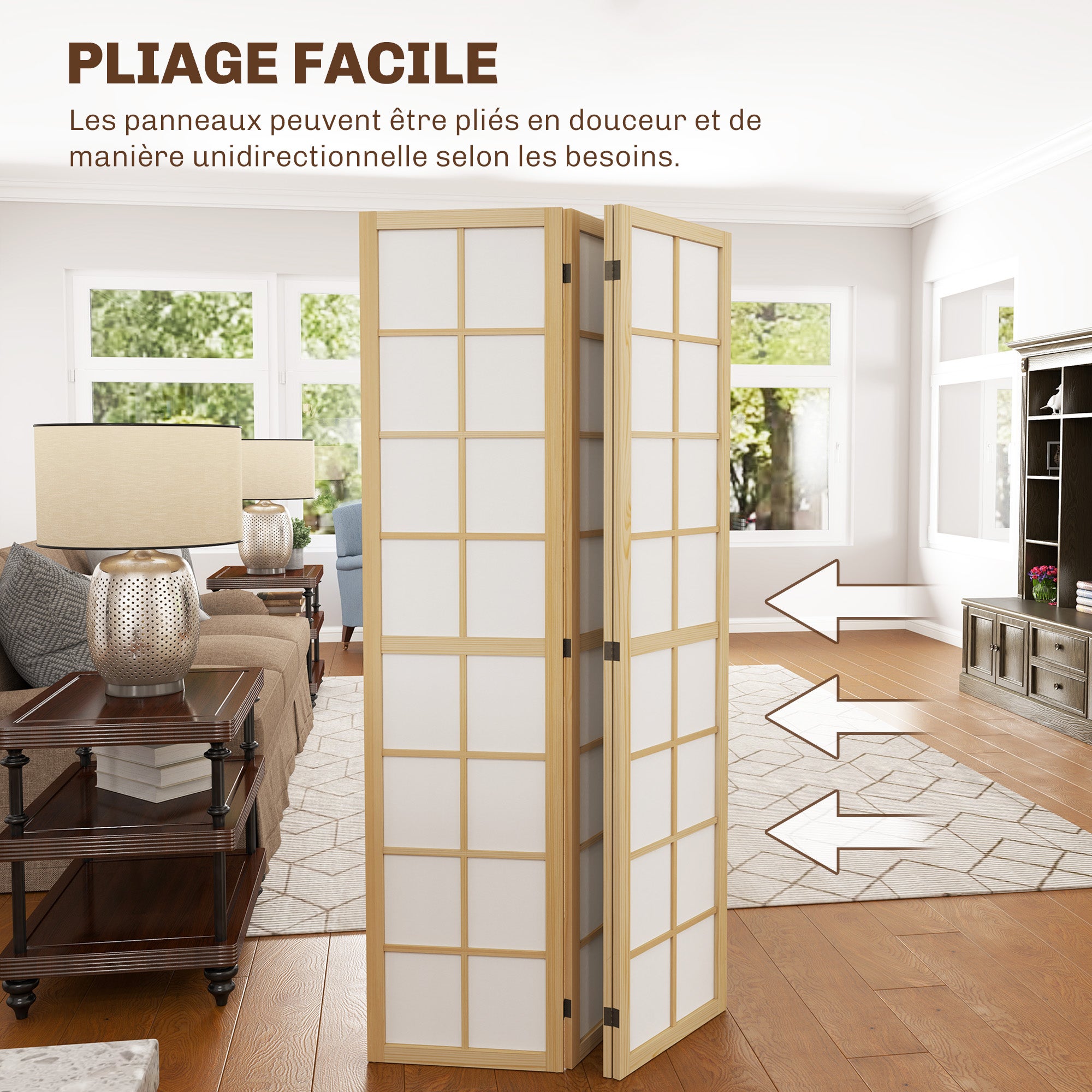 naturel, Paravent interieur pliable 4 panneaux 160 x 170 centimètres séparateur de pièce pour salon chambre à coucher maison - 7