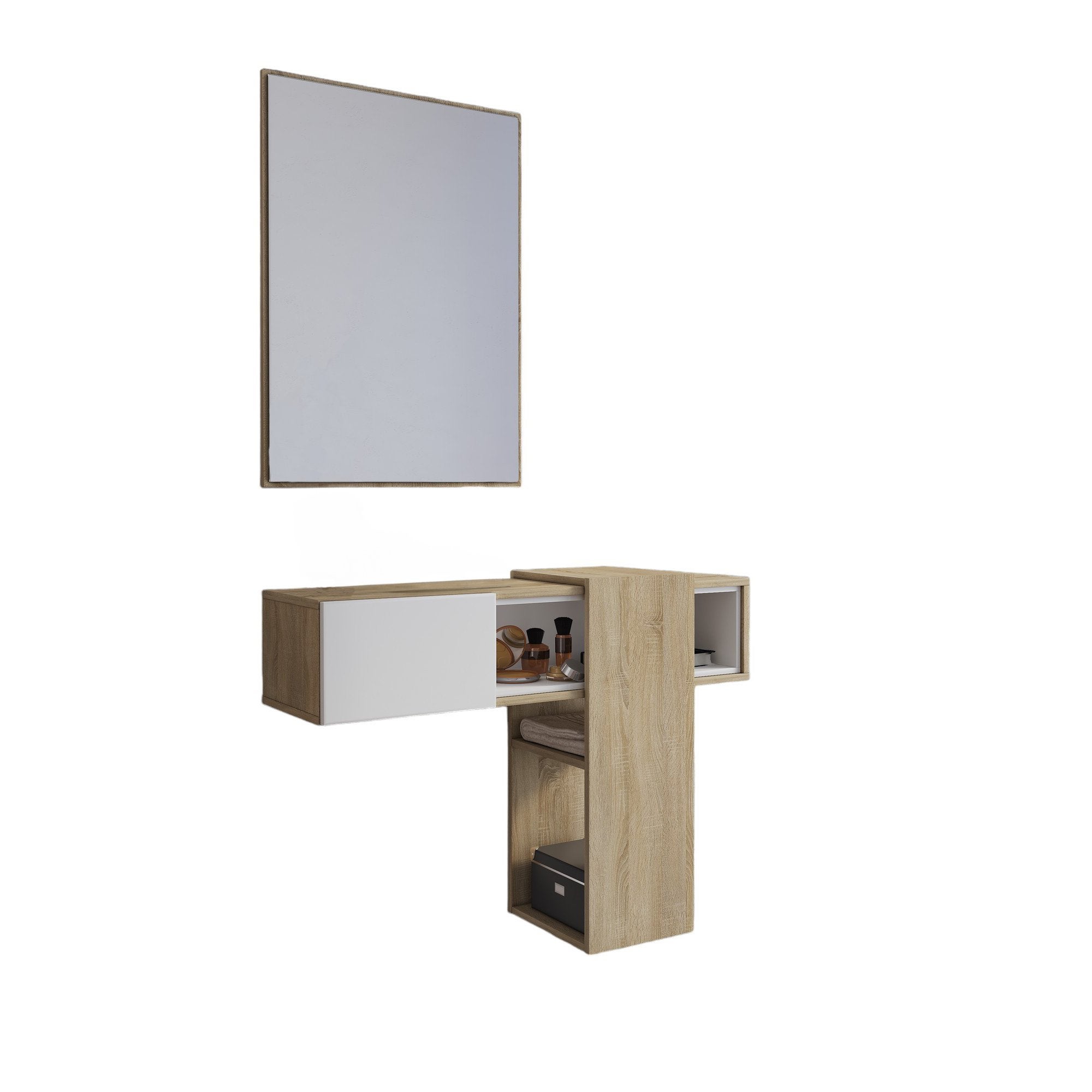 Mobile Ingresso Atik — Entratina Con Appendiabiti, Specchio E Consolle, Bianco, 137x35x55 Cm — Organizzazione Salva Spazio