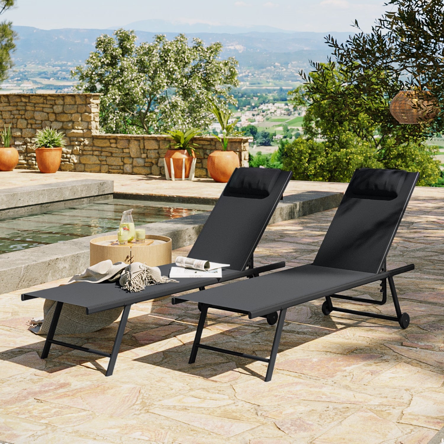 Lot de 2 transats empilables et ajustables taupe ANTIBES main image 0