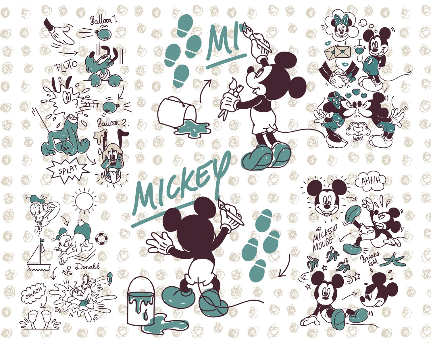 Fotomural mickey mouse menta verde y color arena - 250 x 280 cm - disney
