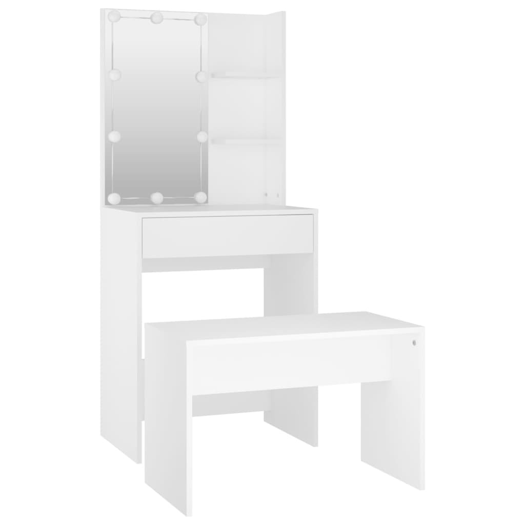 Set toeletta con sgabello led 60 x 40 x 140 cm legno composito bianco 02_0006250 - 2