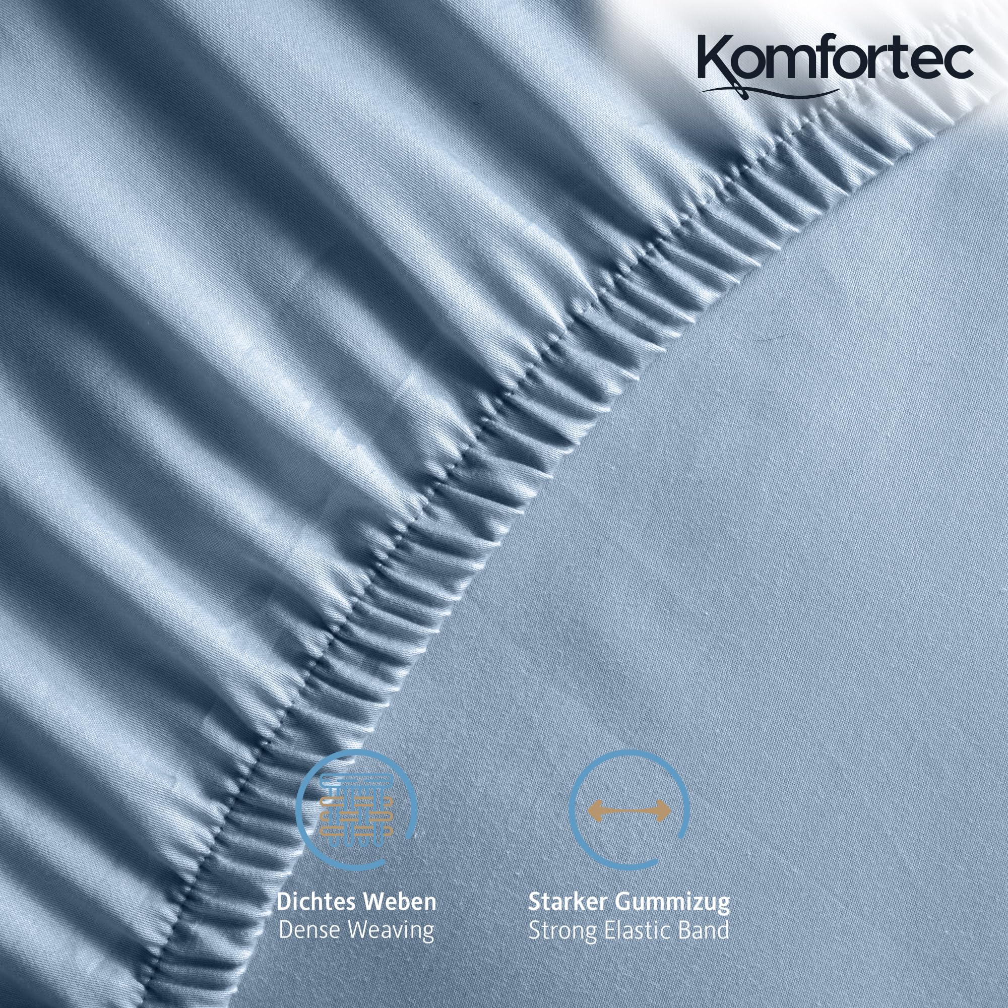 Komfortec Lenzuolo con angoli elasticizzati, 140 x 200 cm, 100% cotone, azzurro - 2