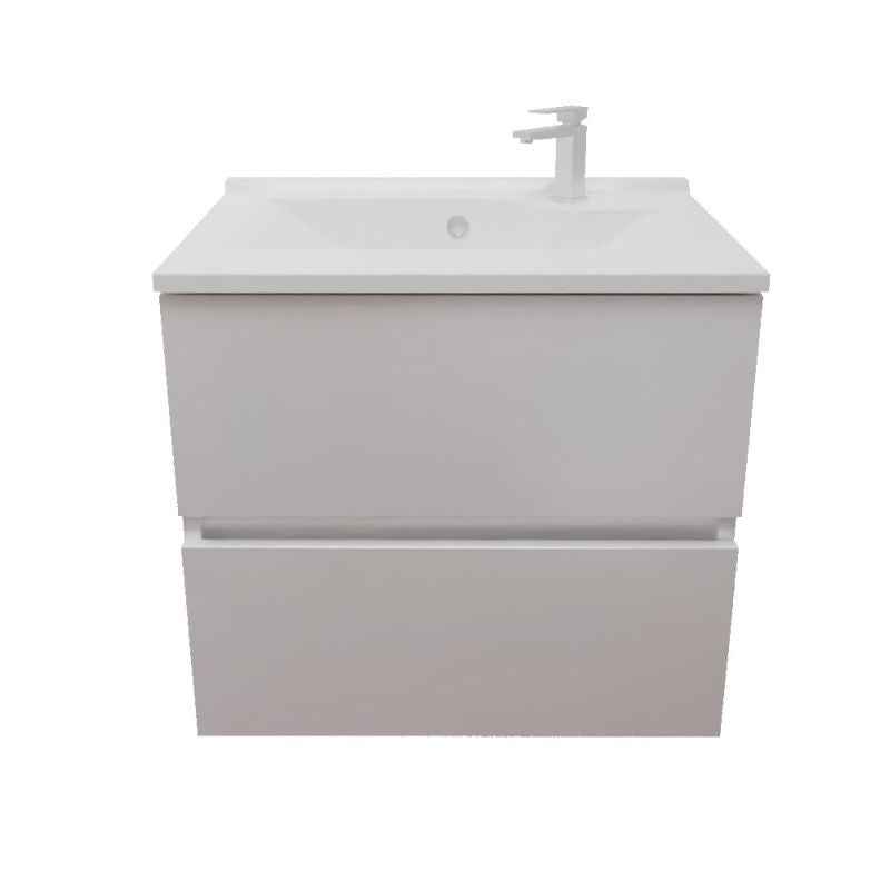 Meuble salle de bain suspendu 60 cm ROSALY INOX- Blanc- Plan vasque en Résine - 4