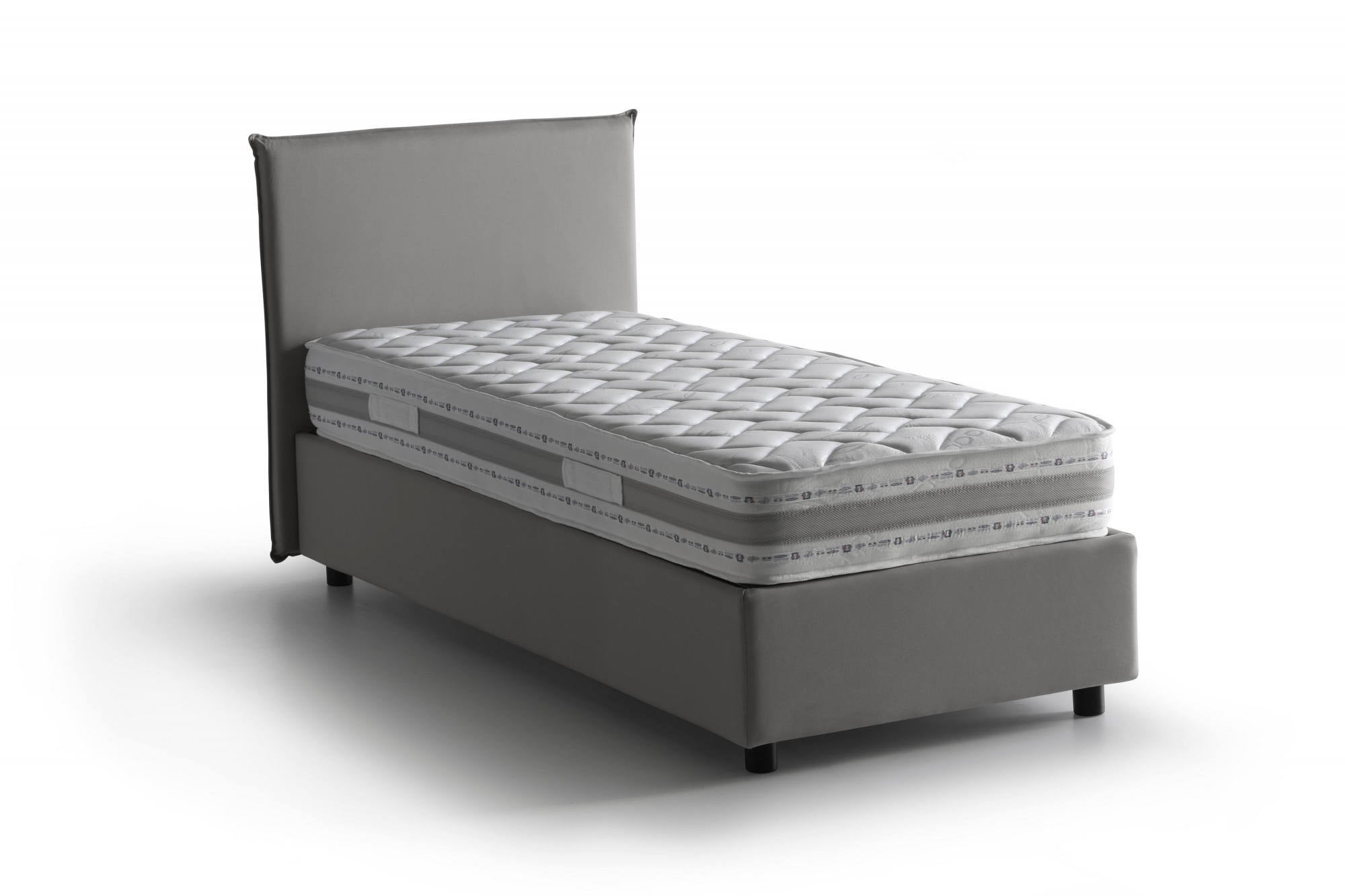 Lit simple Catia, Lit coffre avec revêtement en tissu, 100% Made in Italy, Ouverture frontale, avec matelas 80x200 cm inclus, Gris - 8