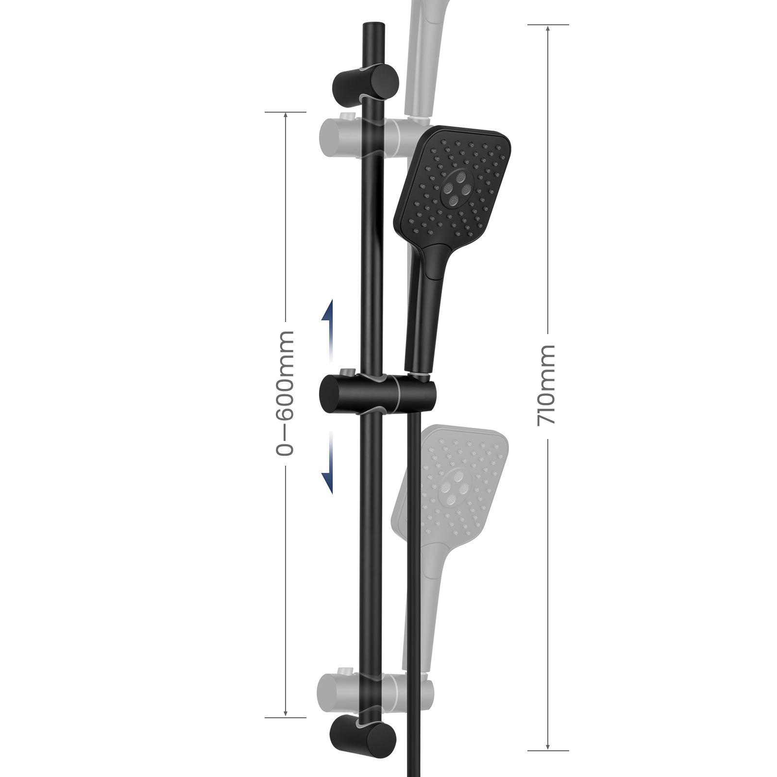 Juego de barra de ducha Softiy Max de acero inoxidable negro, columna de ducha de 70 cm con teleducha de 3 modos y flexo/soporte - 5