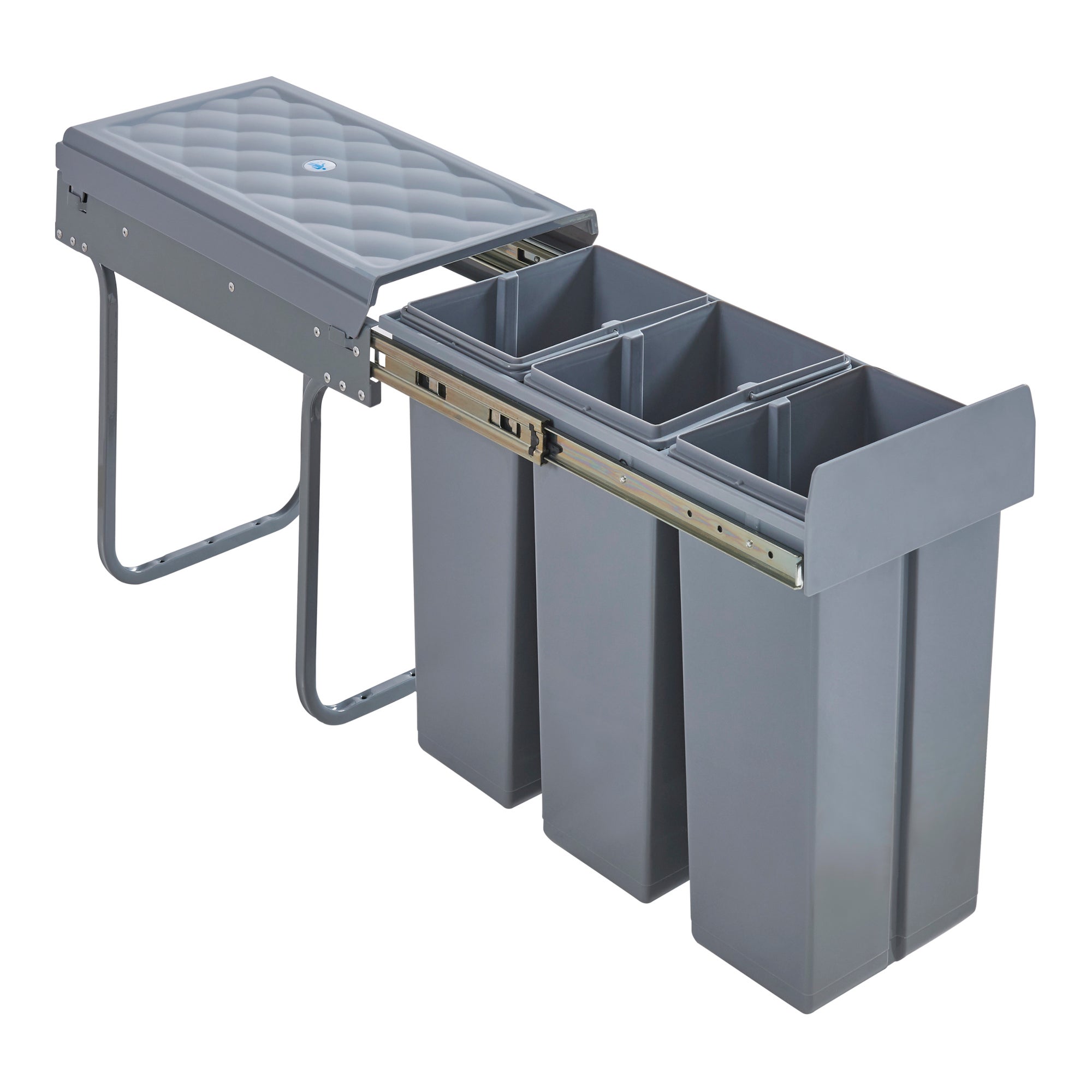 Pattumiera Estraibile con 3 Secchi Raccolta Differenziata Sistema di Estrazione Scorrevole Bidoni Sotto Lavello 3 x 10 L - 48 x 26 x 42 cm Grigio - 3