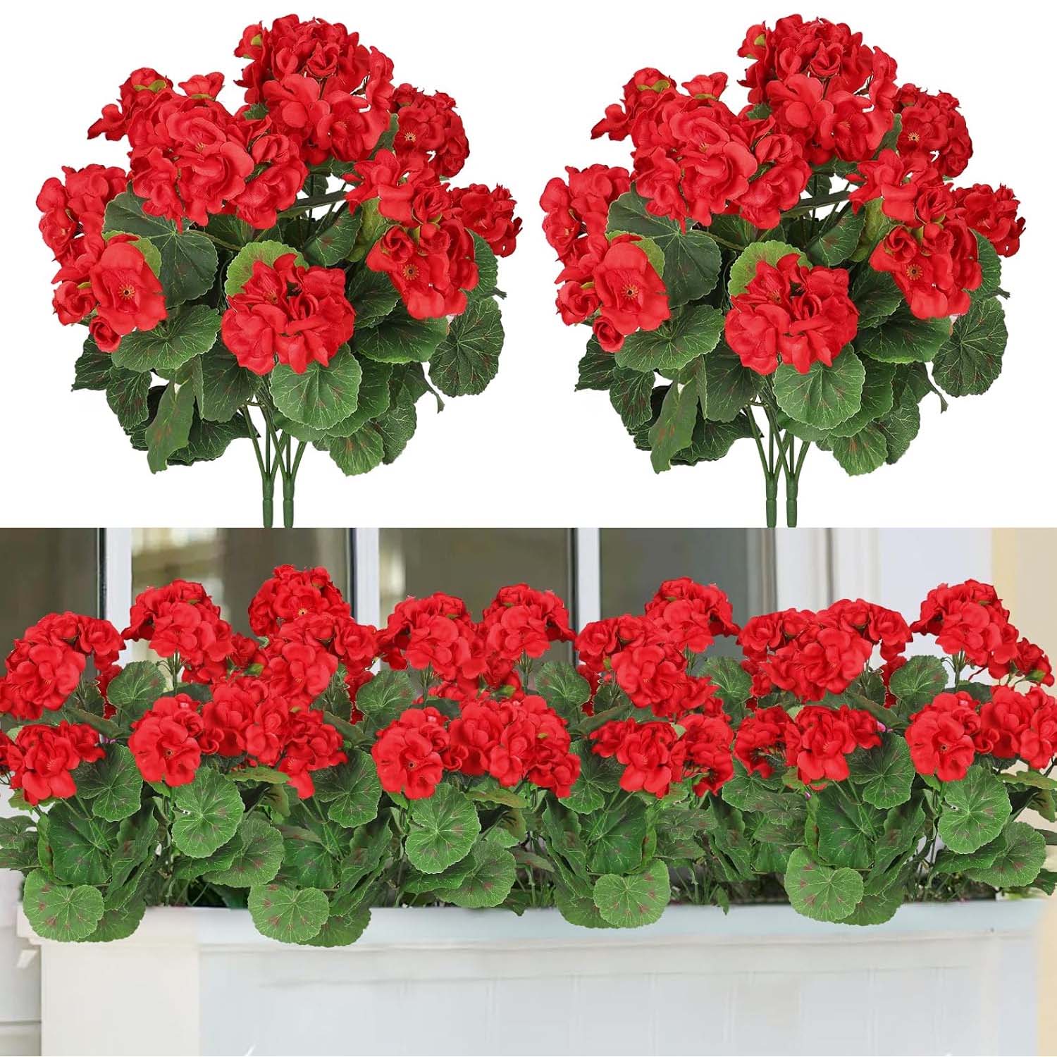Bukiety sztucznych czerwonych pelargonii odpornych na promieniowanie ogrodu domu cmentarz balkon salonu stół wazonu dekoracja kwiatowa wiosnę pogrzeb