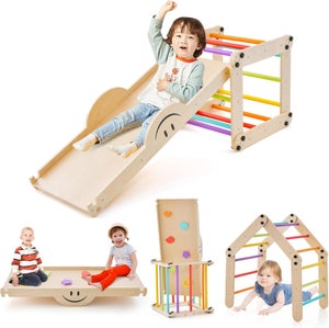 LIFEZEAL 7 en 1 Set d'escalade Montessori avec Rampe Réversible, Arche à Bascule, Toboggan, Bois de Hêtre, pour Enfant 1+ Ans, Charge 50 kg,Coloré | Leroy Merlin LIFEZEAL 7 en 1 Set d'escalade Montessori avec Rampe Réversible, Arche à Bascule, Toboggan, Bois de Hêtre, pour Enfant 1+ Ans, Charge 50 kg,Coloré | Leroy Merlin