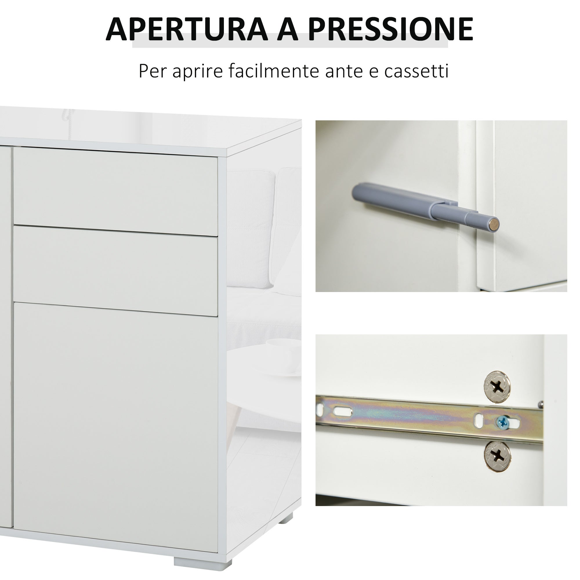 HOMCOM Mobiletto Armadietto Multiuso 2 Cassetti E 2 Armadietti, Apertura A Pressione, Mobile Per Soggiorno, Cucina, Ufficio - 6