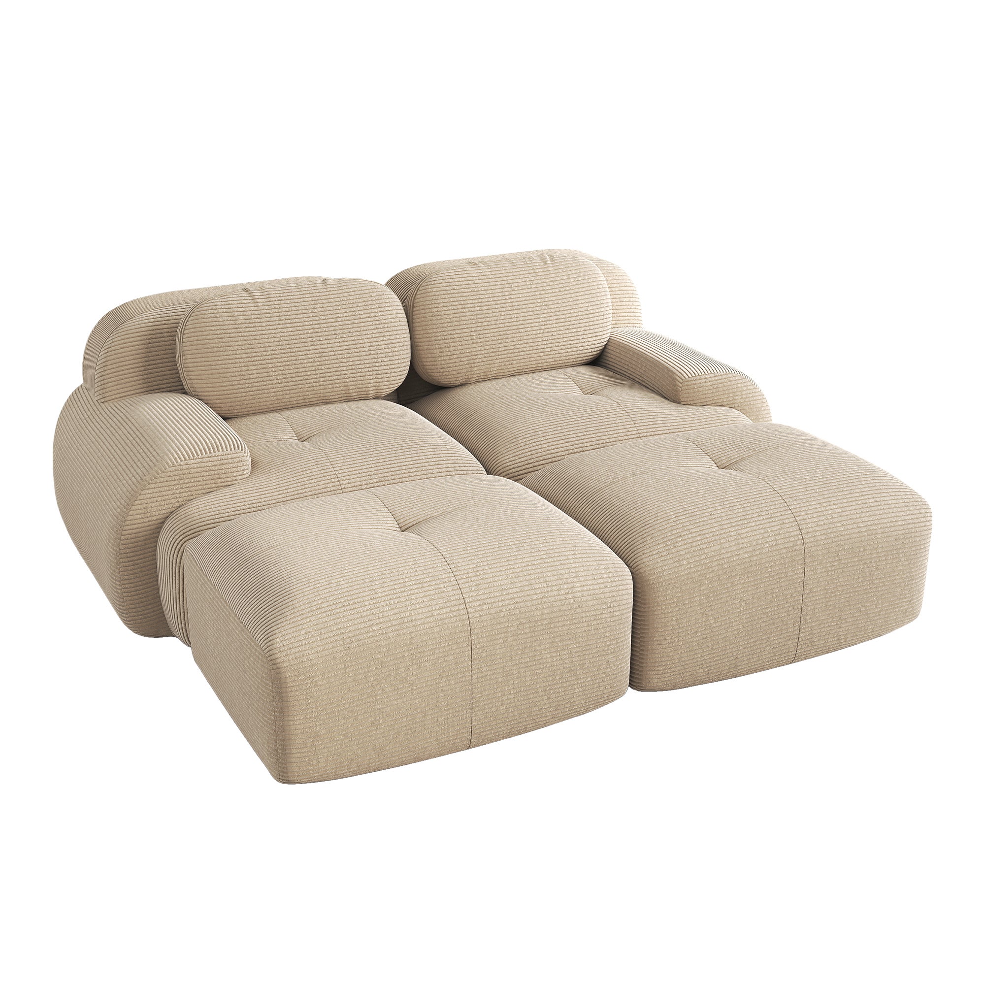 Canape 2 places en velours côtelé Beige, Canapé modulable avec appui et base anti, Petit canapé Rembourrage haute élasticité - 8