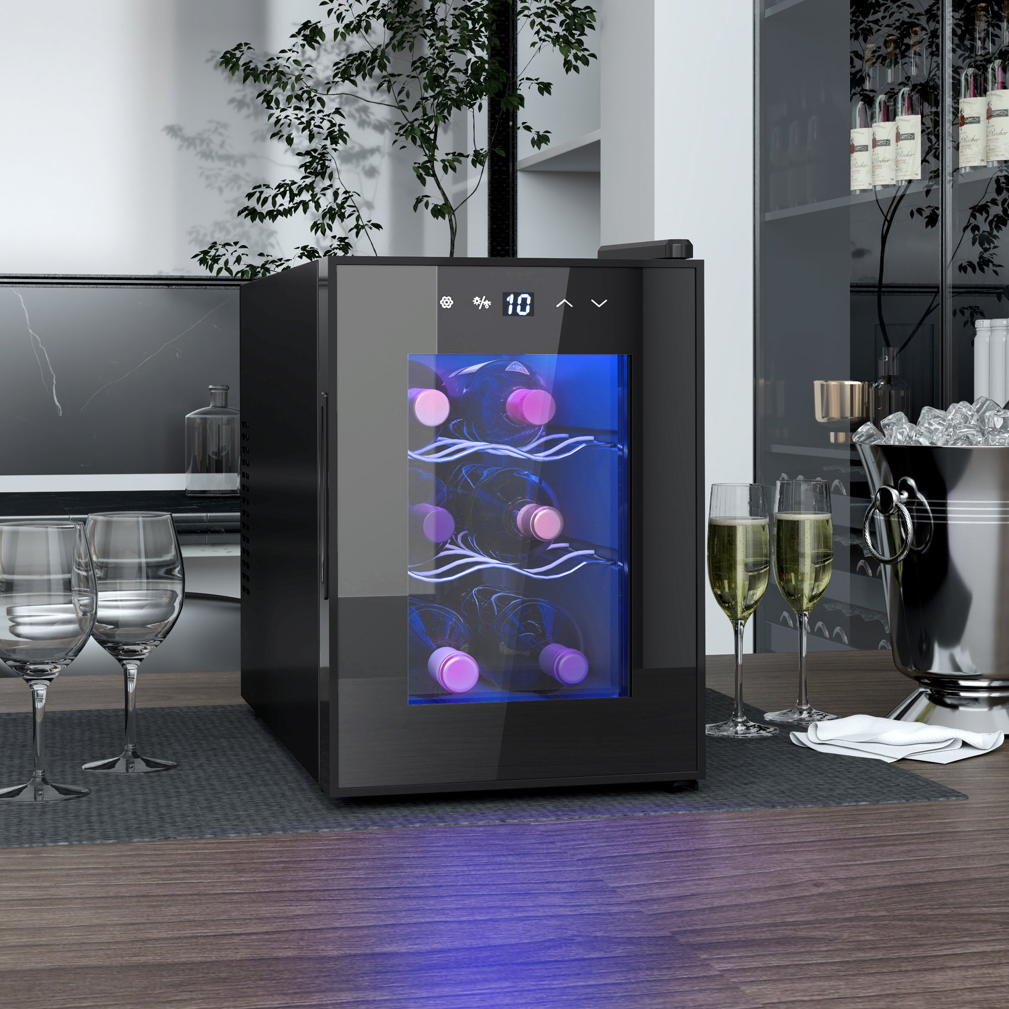 Homcom Nevera Vinos Con Luz Led Interior Temperatura Regulable Y Estantes Negro - Imagen 2