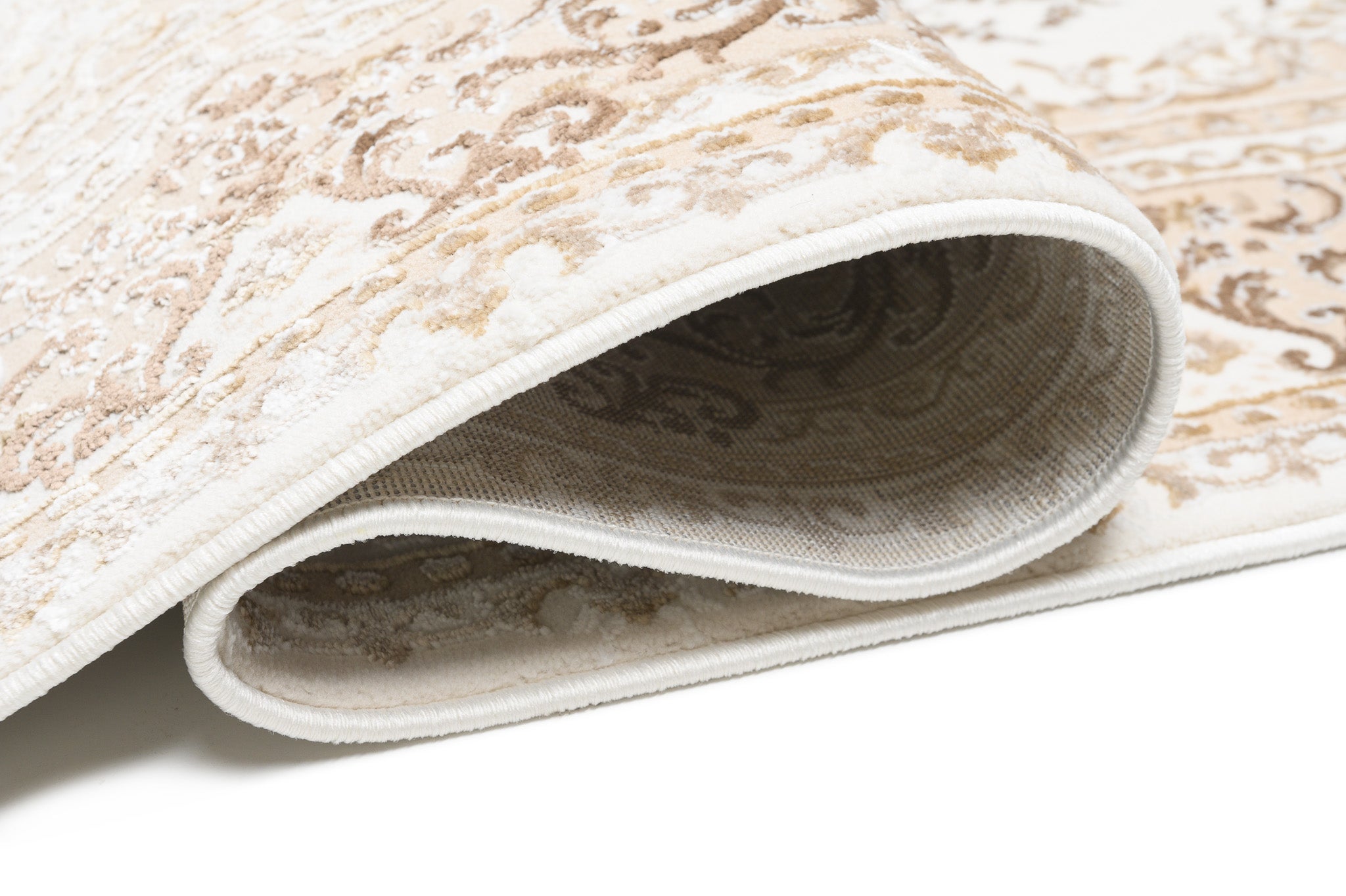 TAPISO Hera Tapis Salon Chambre Brillant Crème Marron Beige Vintage Rosace Floral Ornamental Bordé Moucheté Effet 3D OEKO-TEX 80 x 150 cm - 3