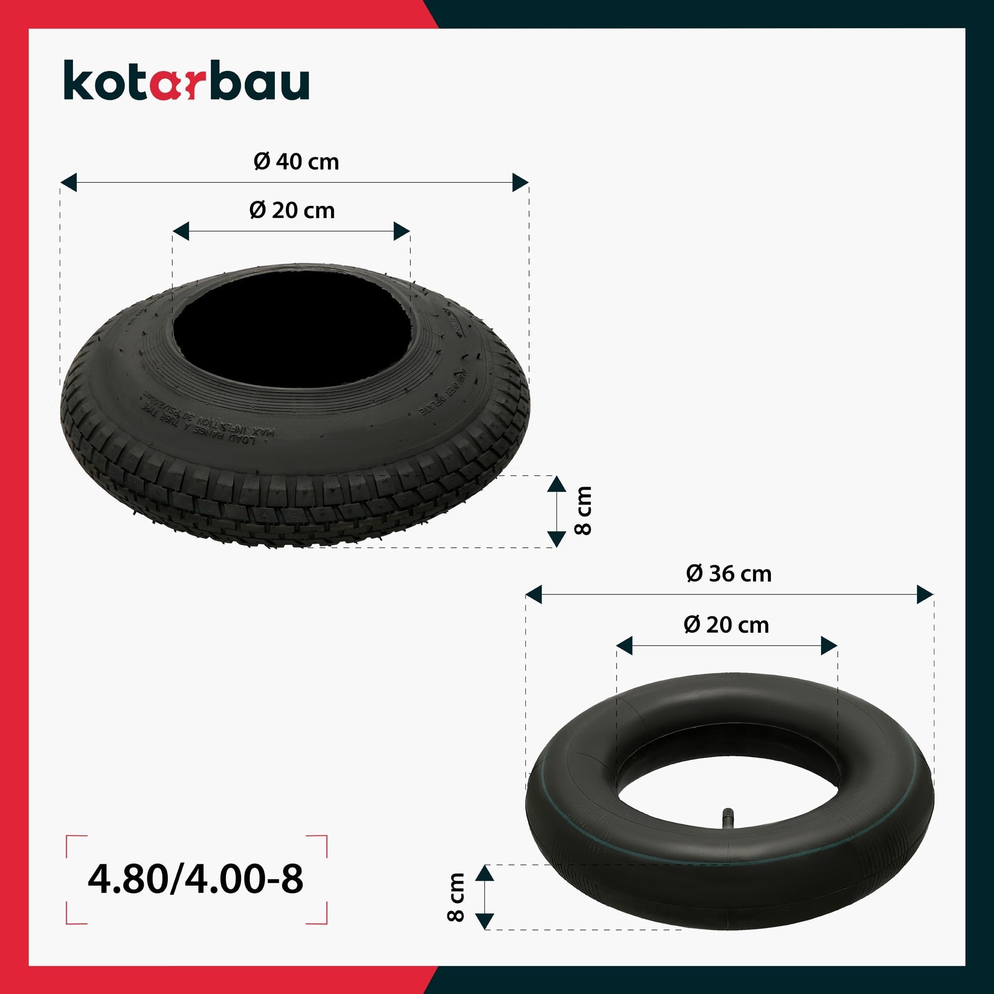 Opona z Dętką do Koła Taczki - Wózków - 4.80 / 4.00-8 KOTARBAU - 3