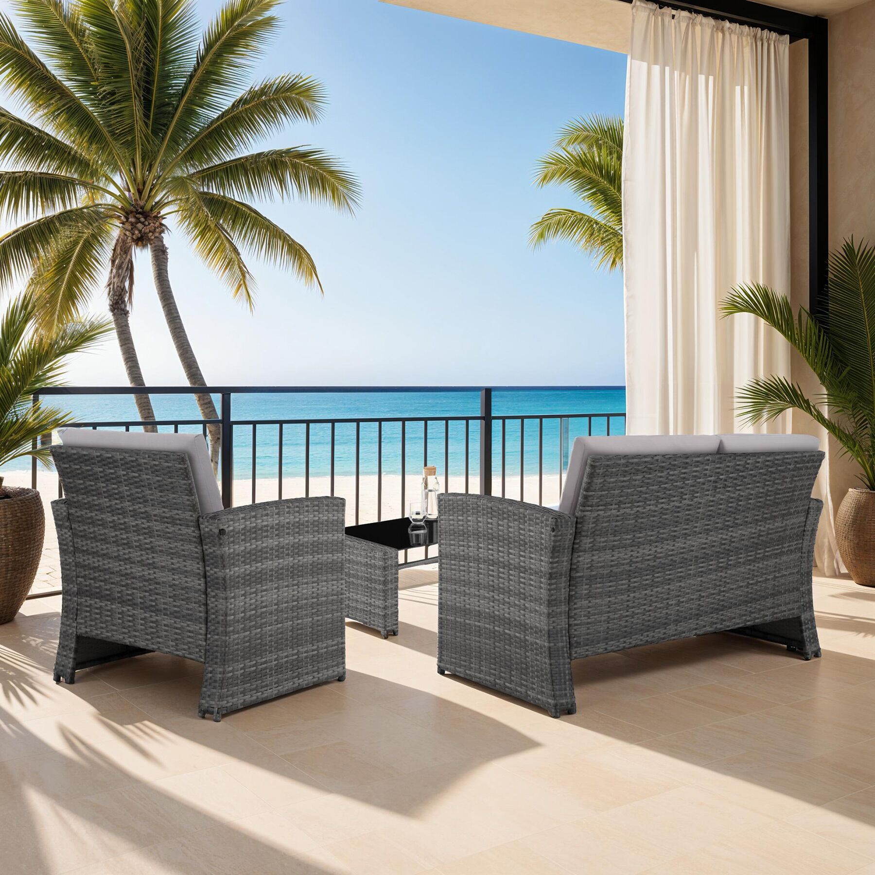 TECTAKE Conjunto de rattan Para 4 pessoas - 3