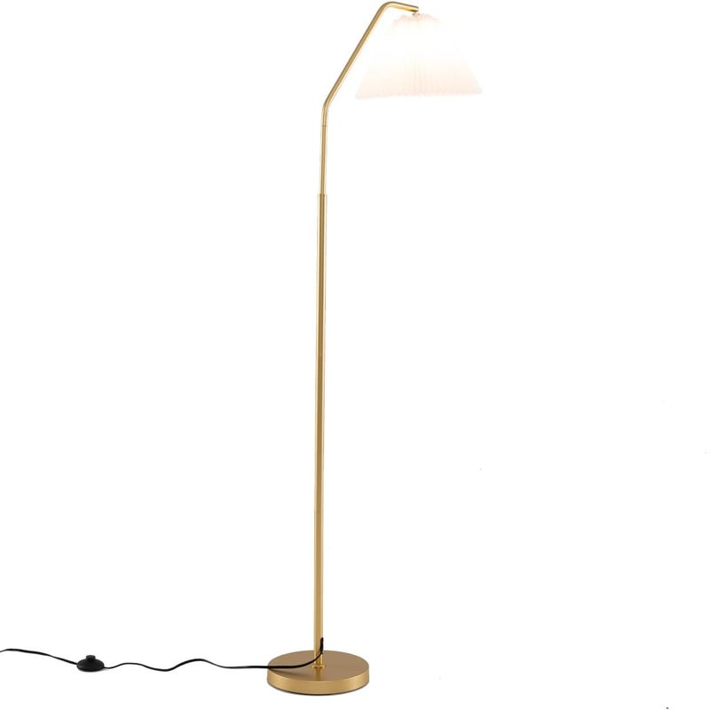 Lampa Stojąca z Regulowaną Głowicą, Plisowanym Abażurem, Włącznikiem Nożnym, Gniazdem E27, Lampa Stojąca do Salonu 168 cm do Sypialni, Biura