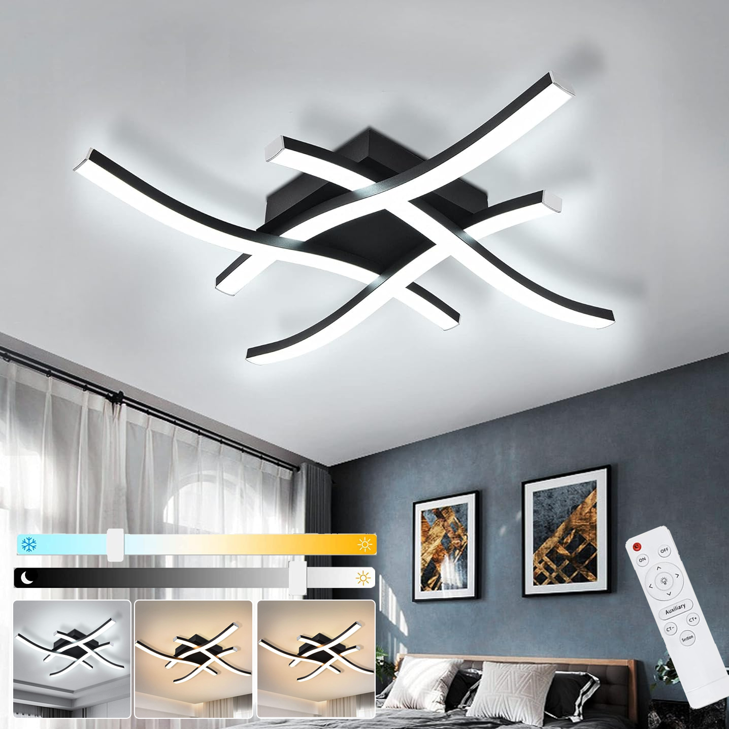Ściemniana lampa sufitowa LED energooszczędny żyrandol LED designerski kinkiet ścienny z falistym wzorem lampa wisząca temperatury barwowe cm