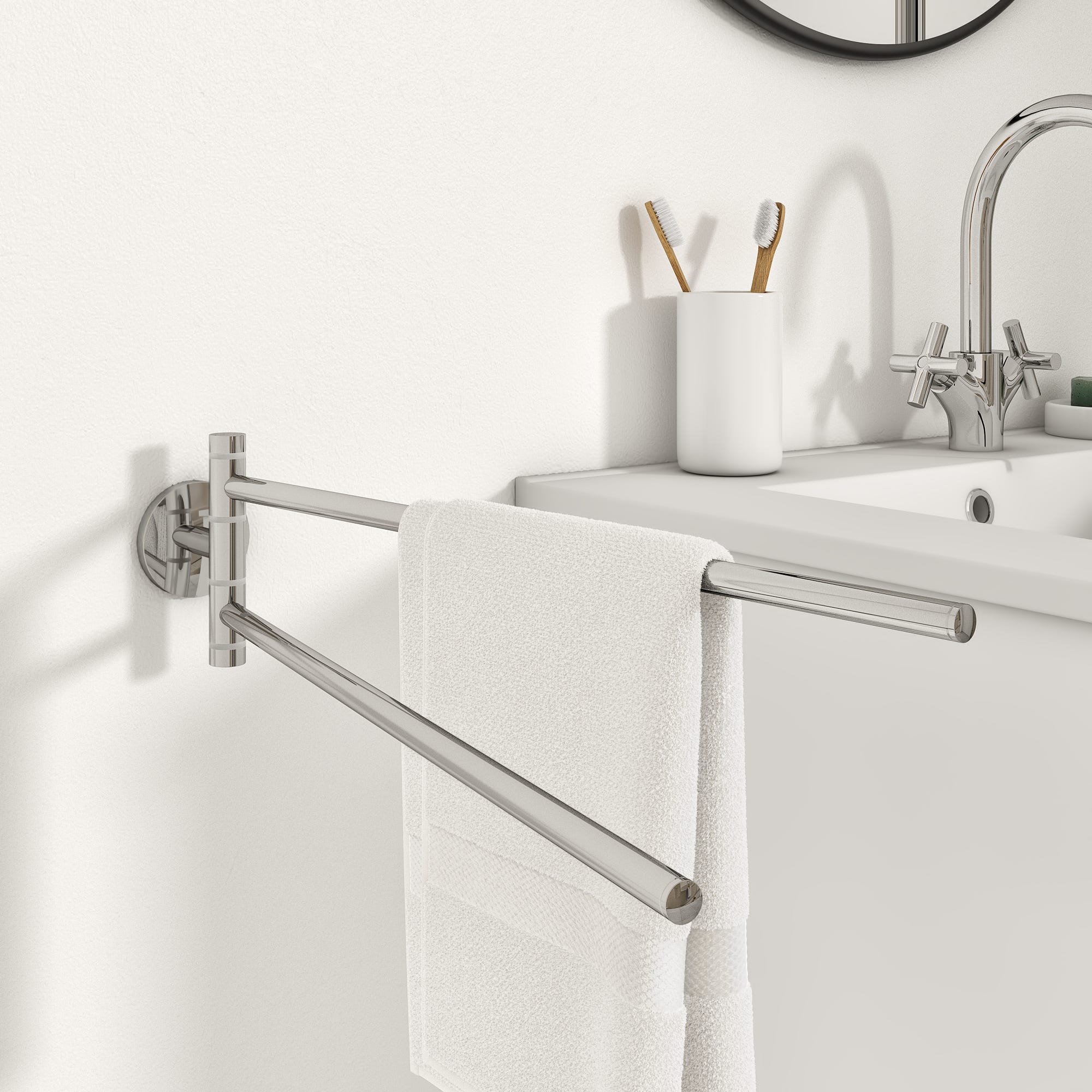 SENSEA - Porta asciugamani a parete con 2 barre mobili - Finitura in acciaio inox e cromo lucido - 4