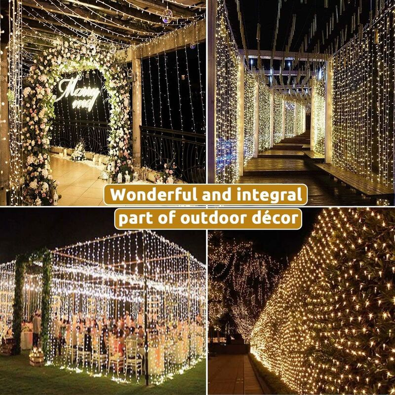 Rideau Lumineux 600 LEDs 6m x 3m, 8 Modes Étanche IP44 Guirlande Lumineuse Rideau Alimenta Secteur, pour Décoration Intérieur Extérieur, Blanc Chaud - 4