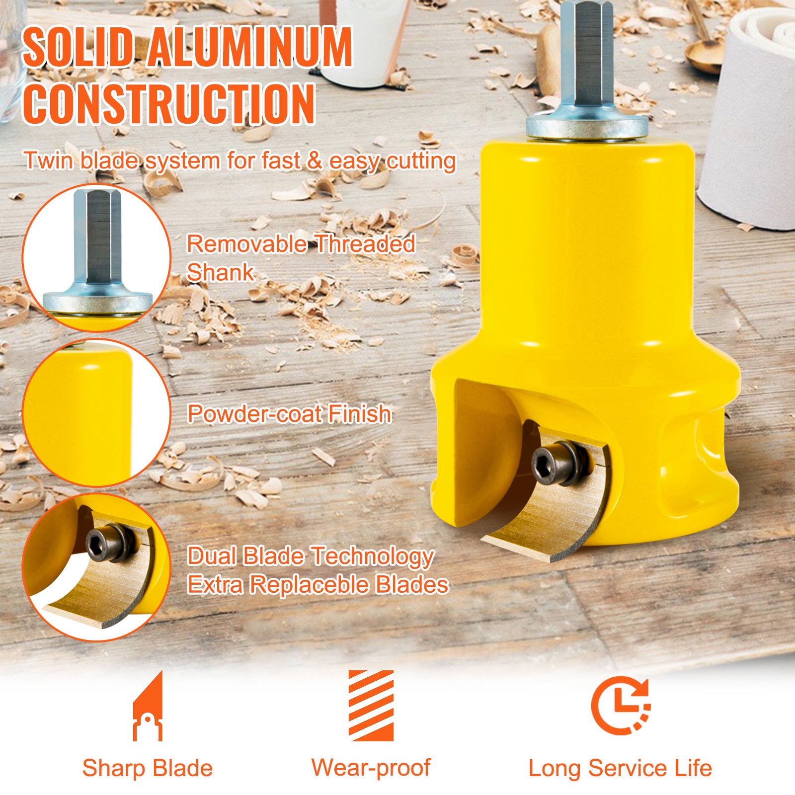 Punte per tenoni VEVOR 38mm Tenoni a spalla conica in alluminio e acciaio Taglierina per tenoni con lame curve Starter kit per la costruzione - 3