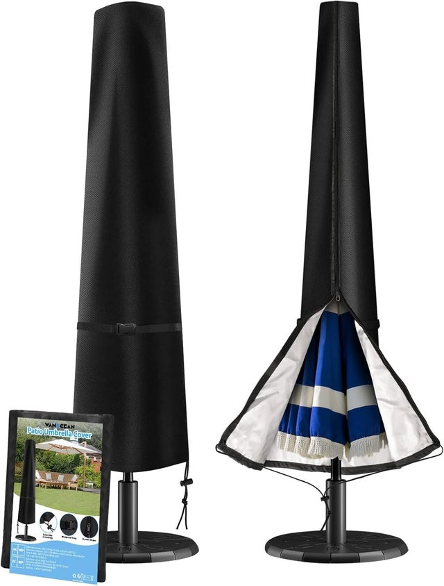 Nero Copri Ombrellone Da Giardino, 3m Copertura Per Ombrelloni Antipolvere, Fodero Protettiva Impermeabile Per Copriombrellone, Telo Cappuccio Parasol - Foto 9