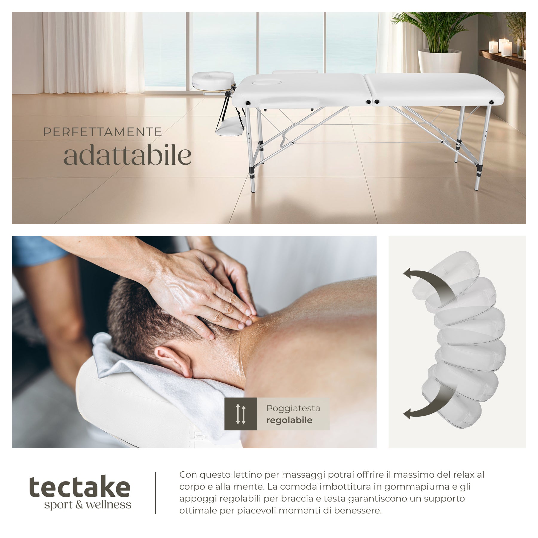 Table de massage 2 zones en aluminium portable pliable et réglable en hauteur TECTAKE - 7