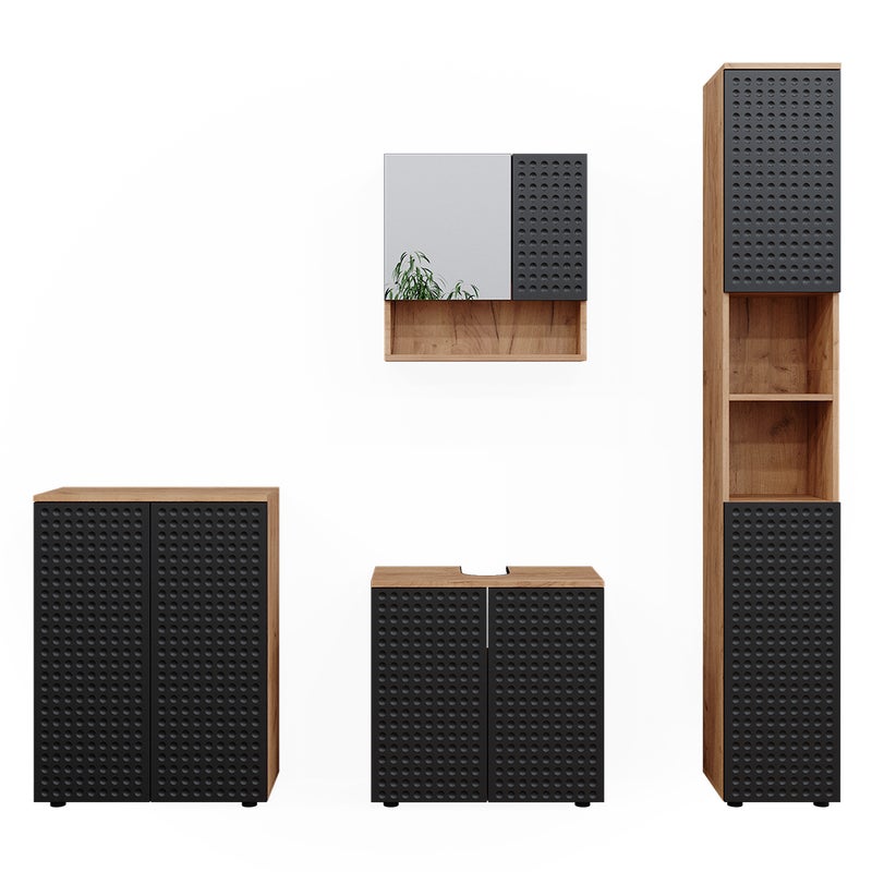 Vicco Zestaw mebli łazienkowych Irma, Kropkowany antracyt, 4 sztuki, z wysoką szafką i komodą